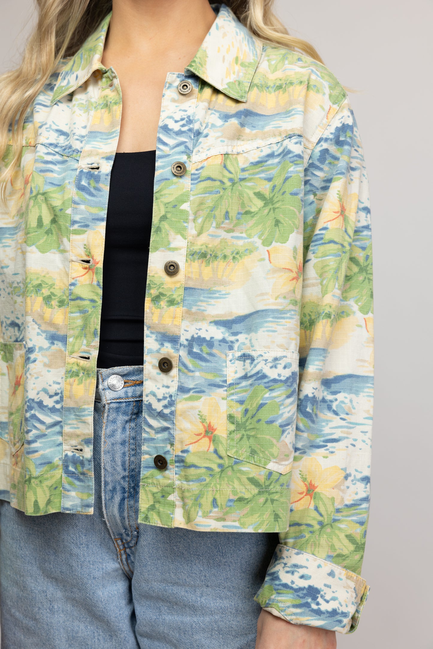 80's Hawaiian Print Denim Jacket M