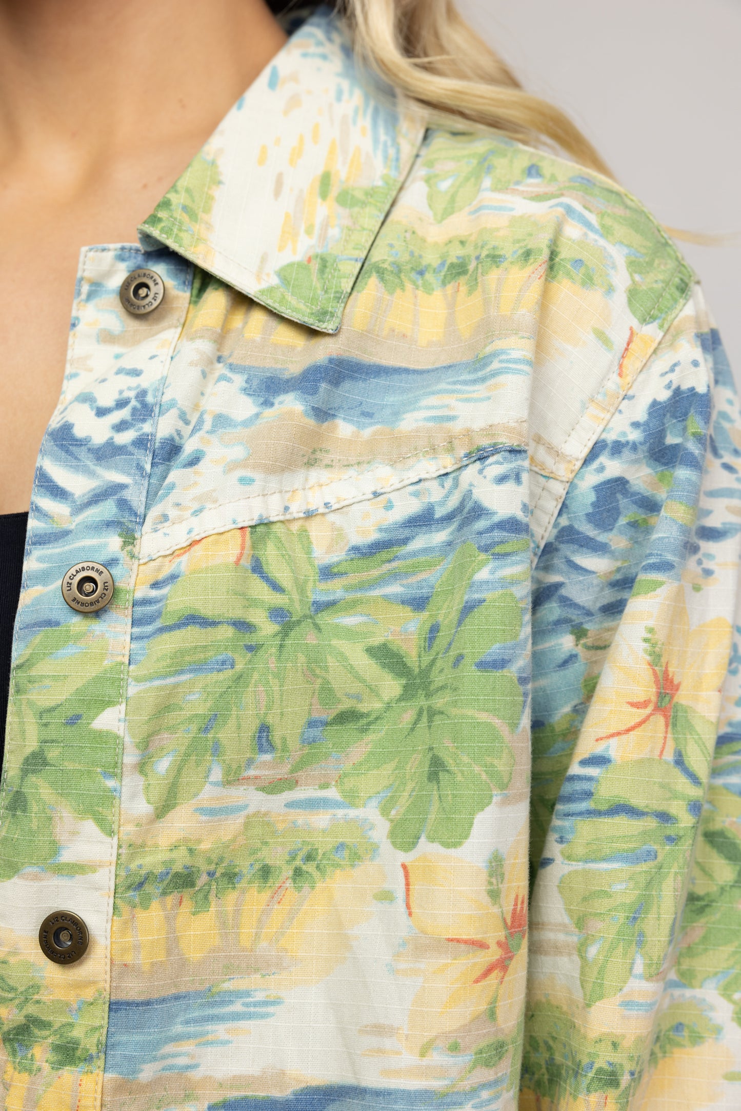 80's Hawaiian Print Denim Jacket M