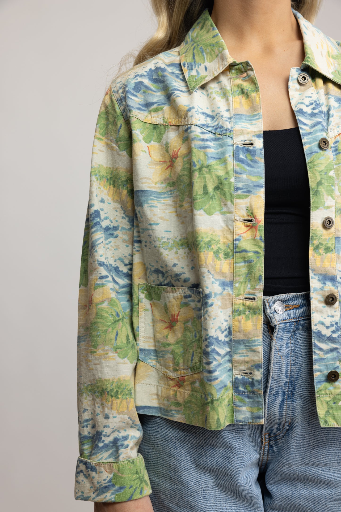 80's Hawaiian Print Denim Jacket M