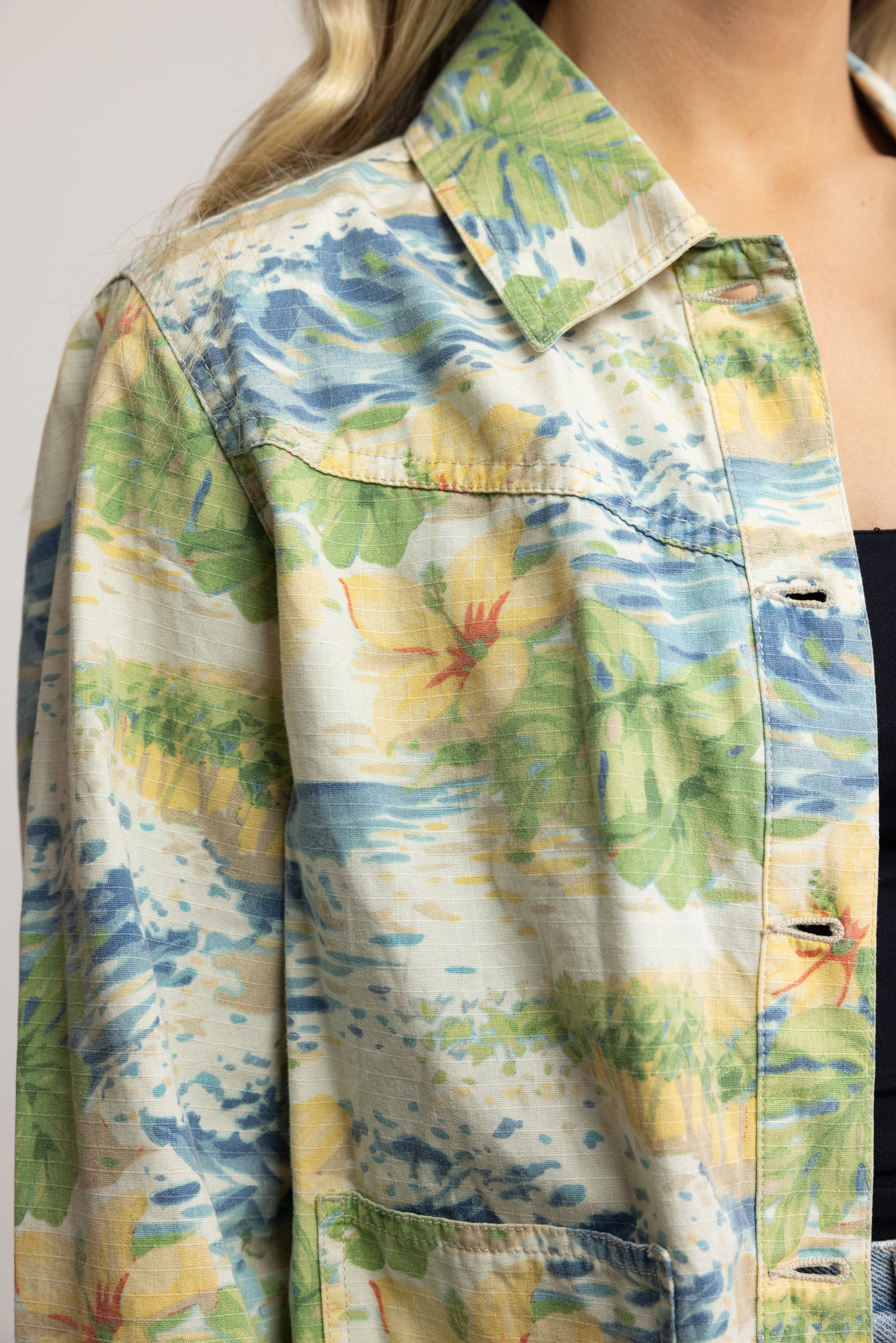80's Hawaiian Print Denim Jacket M
