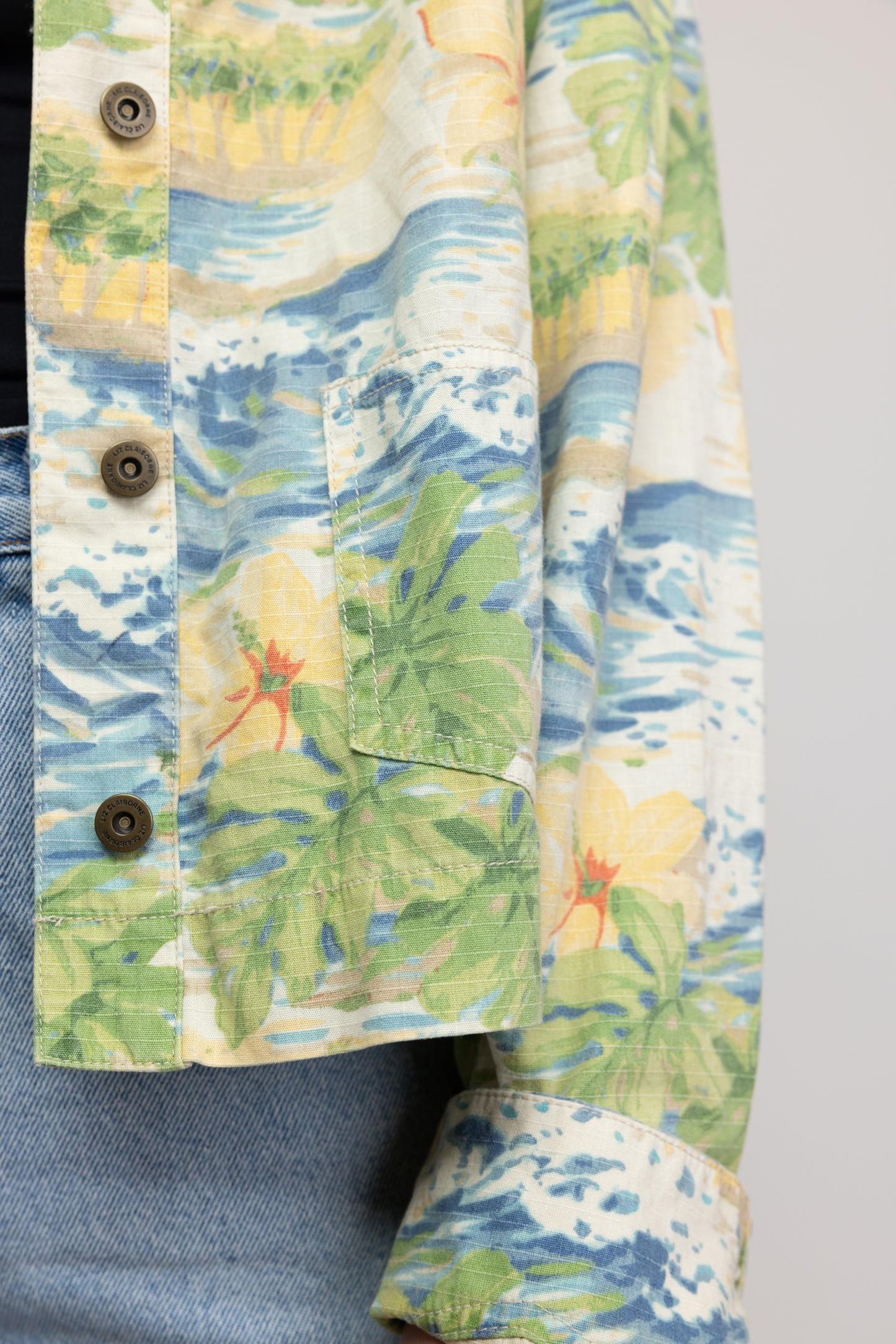 80's Hawaiian Print Denim Jacket M