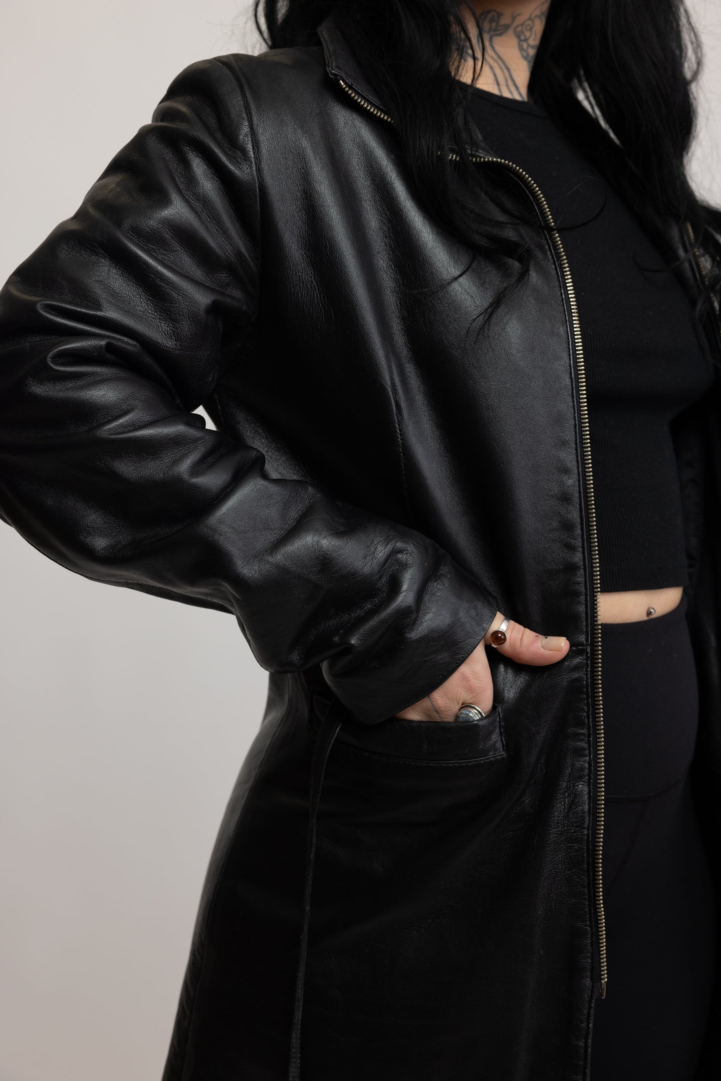 70's Long Leather Jacket XS/S