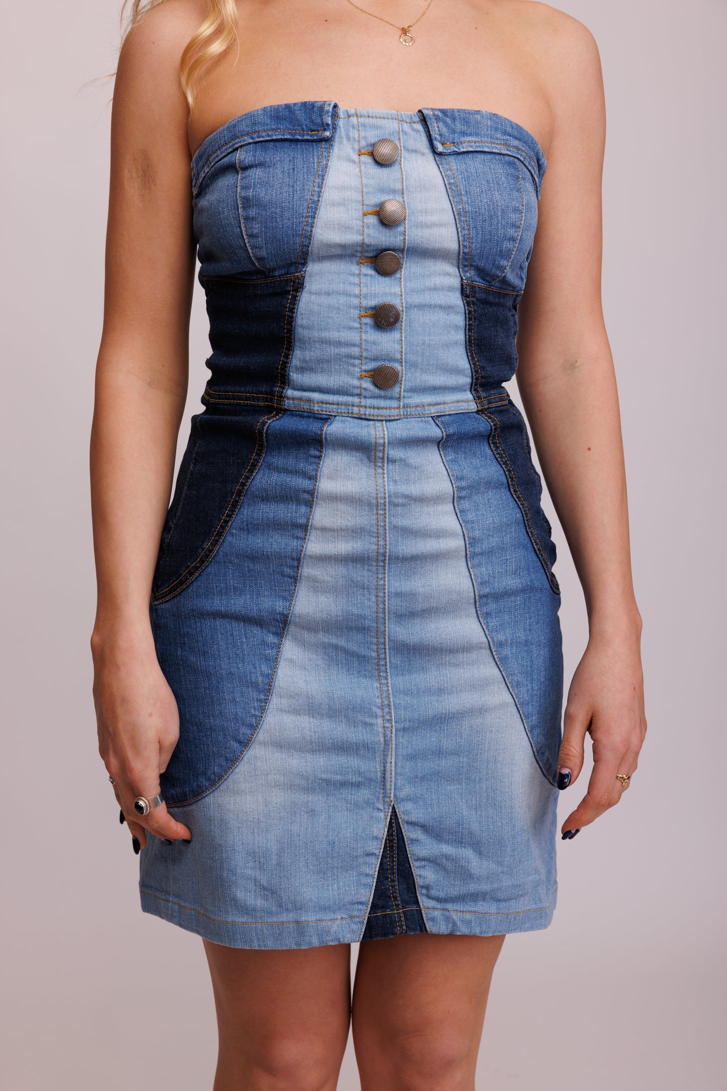 00's Denim Patchwork Mini Dress S