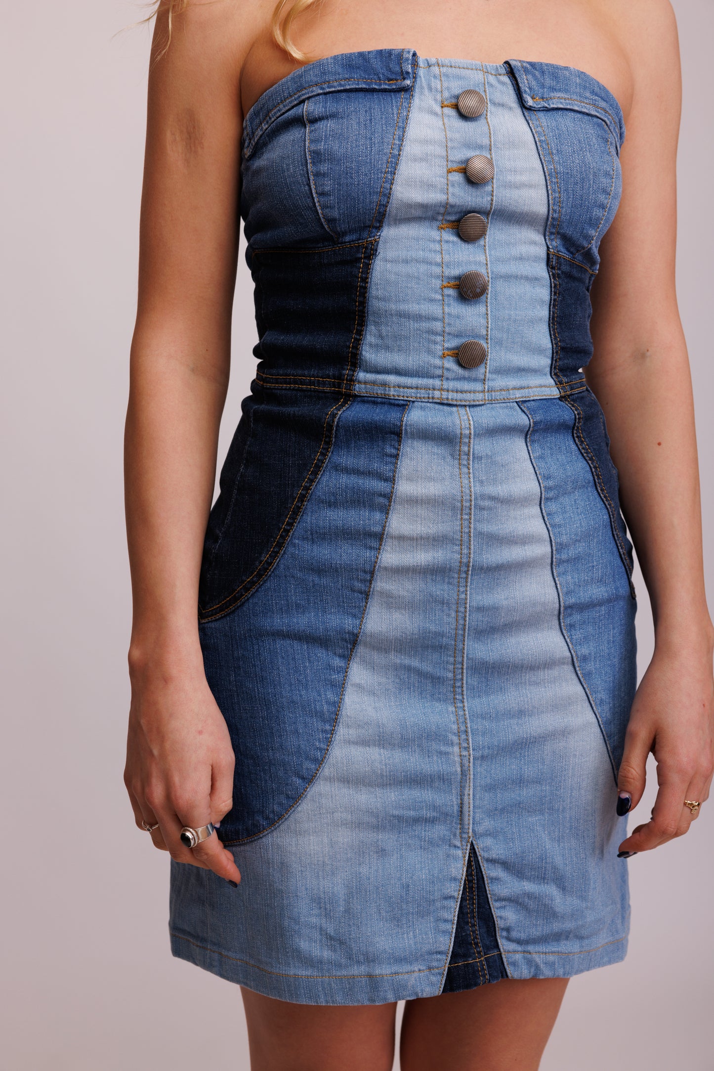 00's Denim Patchwork Mini Dress S