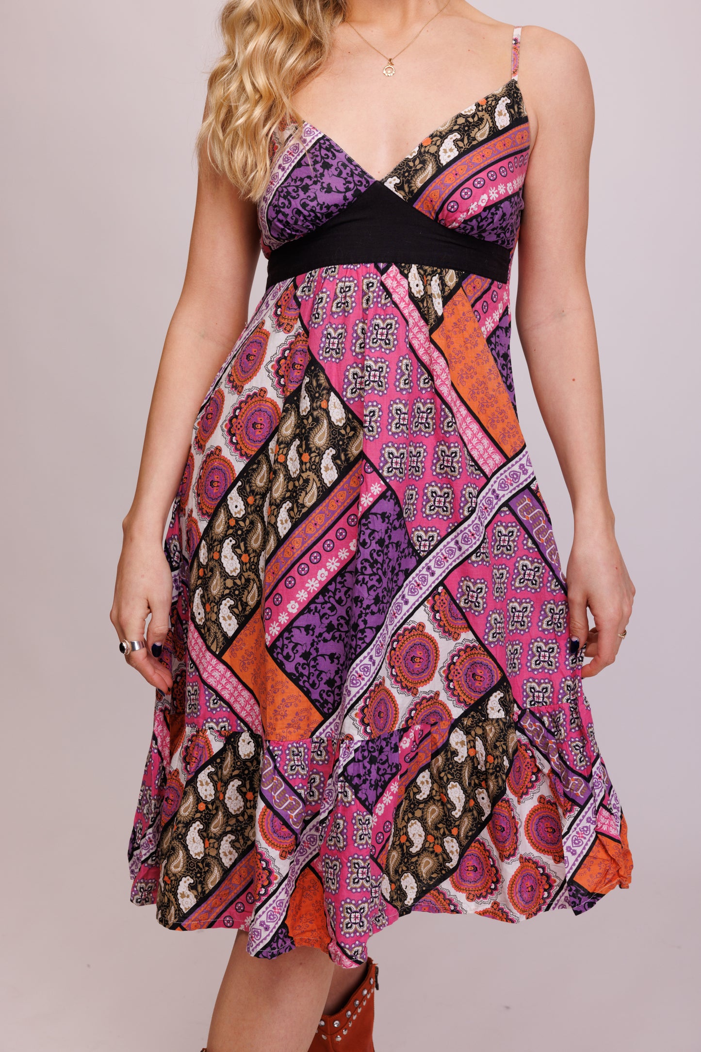 70's Paisley Midi Dress S