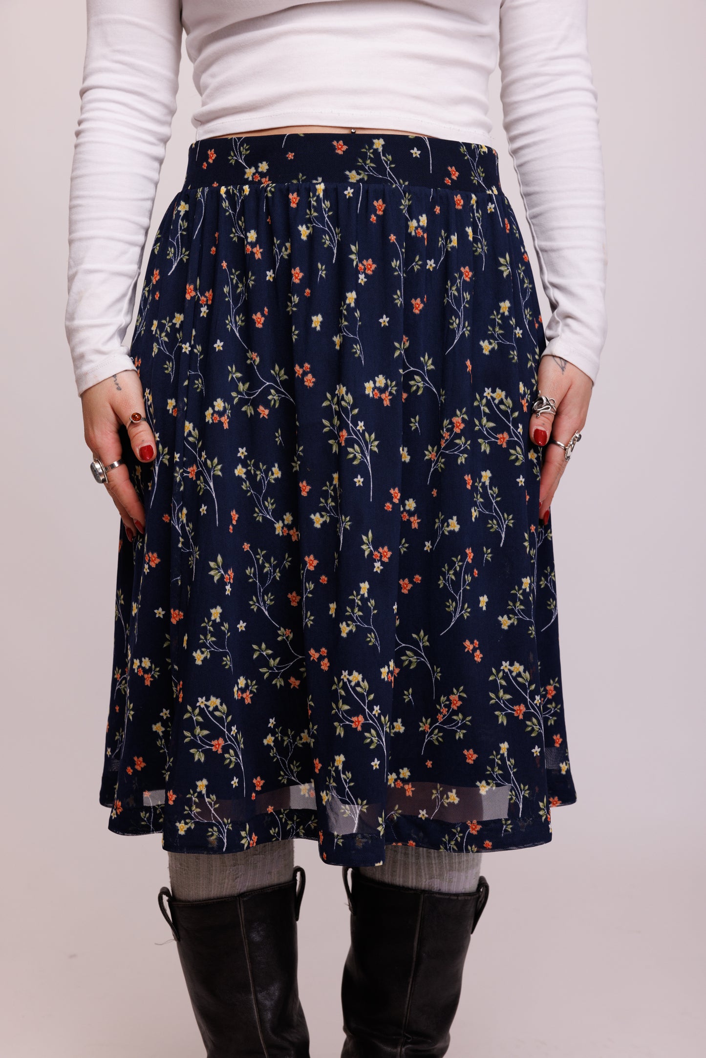 90's Microfloral Midi Skirt S/M