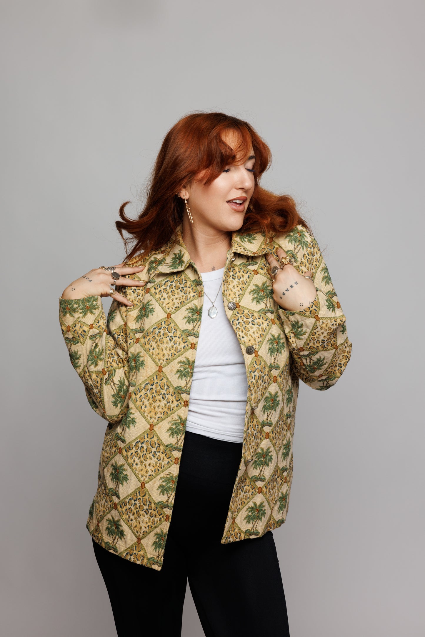 70's Palm & Cheetah Jacket L