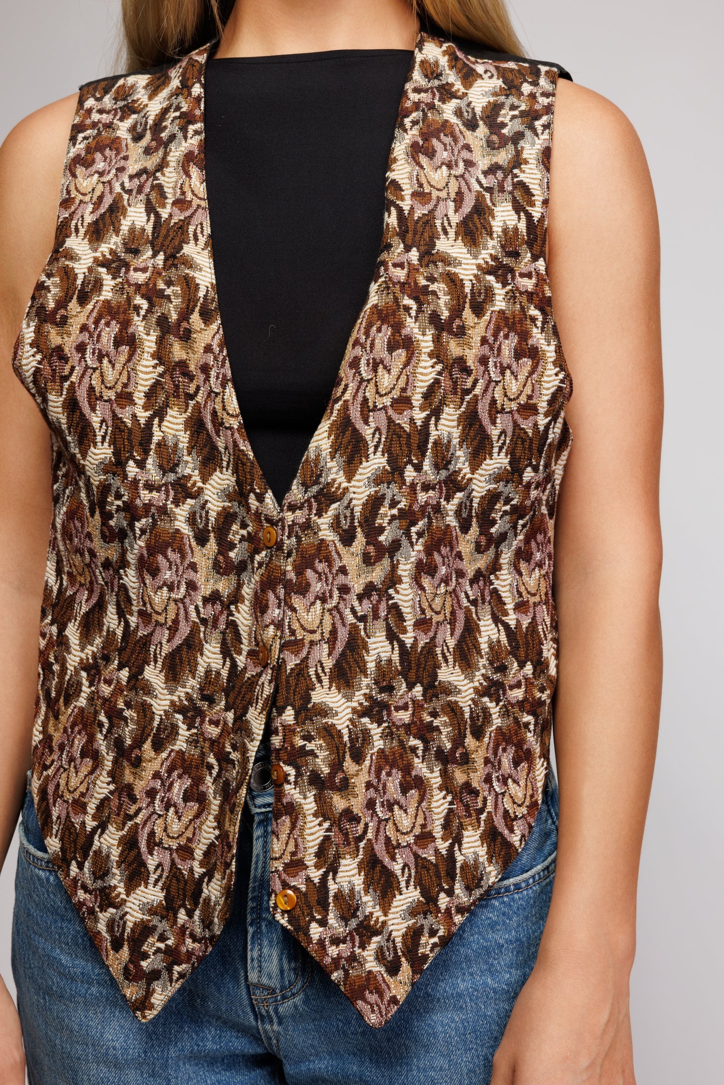 70's Floral Waistcoat M