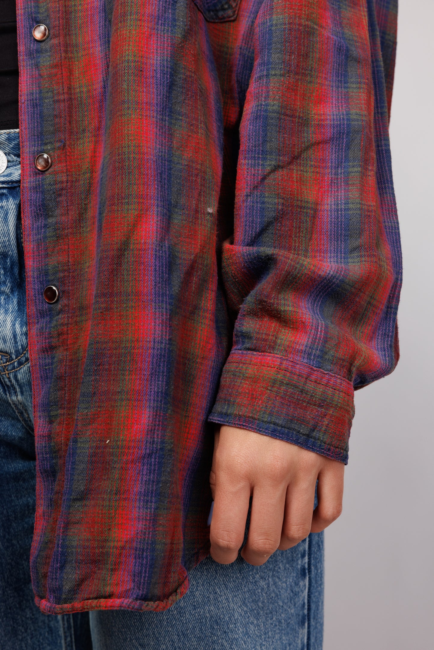 90's Two Tone Flannel & Denim Shirt M/L