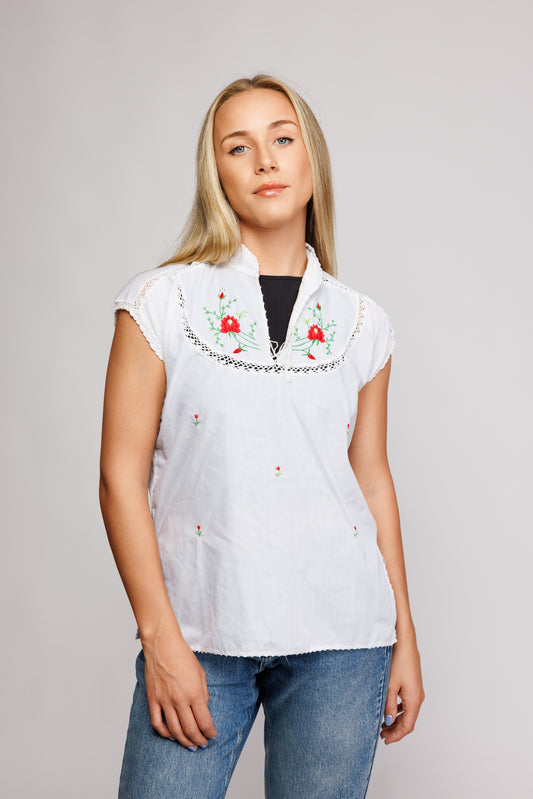 70's Prarie Embroidered Blouse S/M