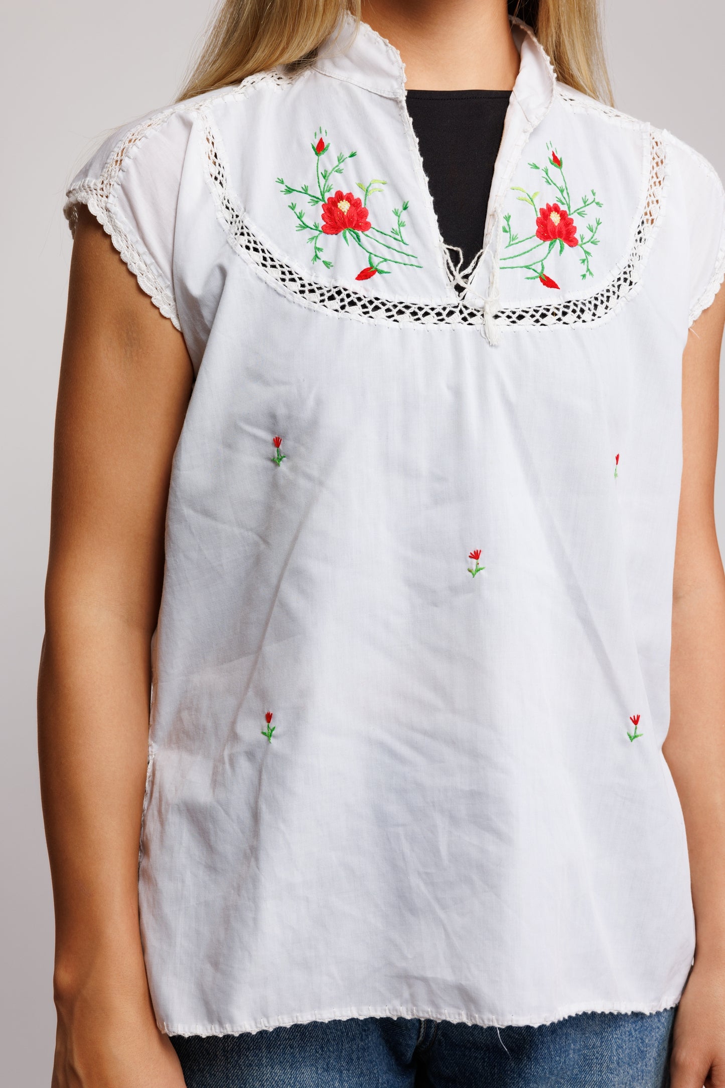 70's Prarie Embroidered Blouse S/M