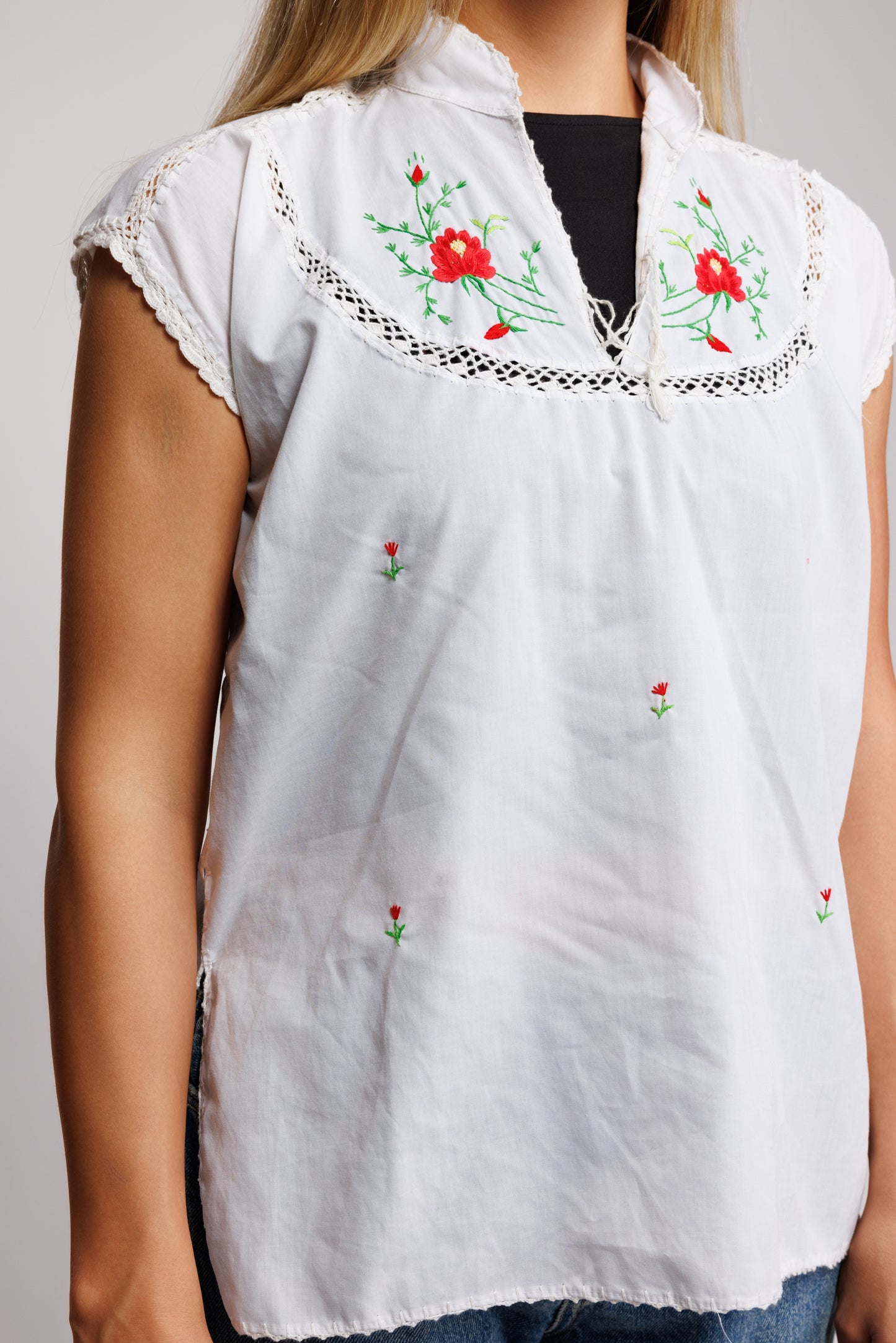 70's Prarie Embroidered Blouse S/M