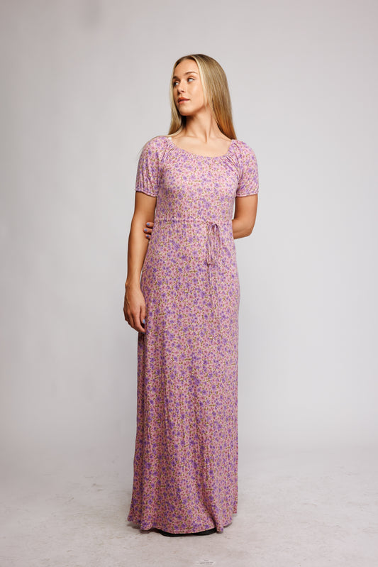 70's Jersey Floral Maxi Dress S/M