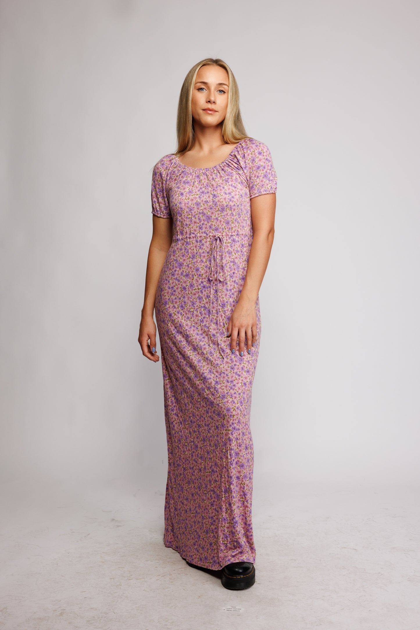 70's Jersey Floral Maxi Dress S/M