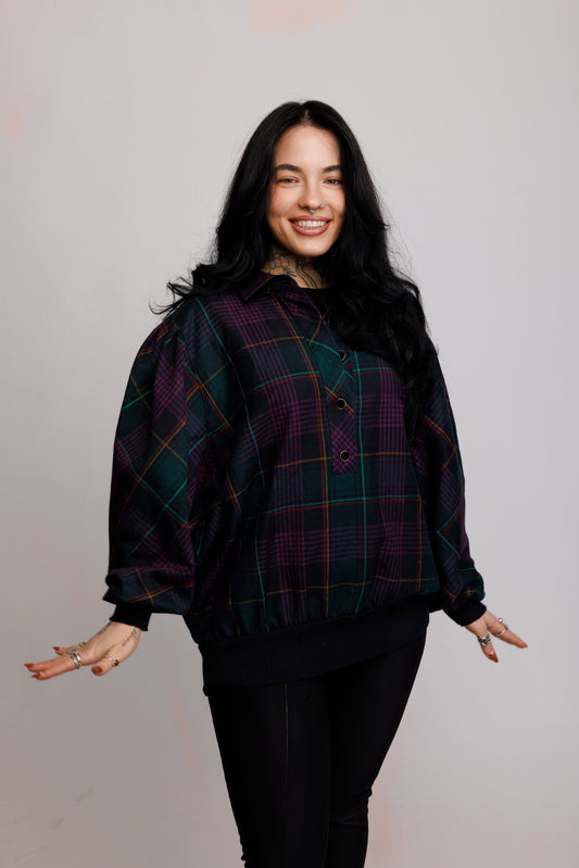 90's Purple Tartan Check Jumper M/L