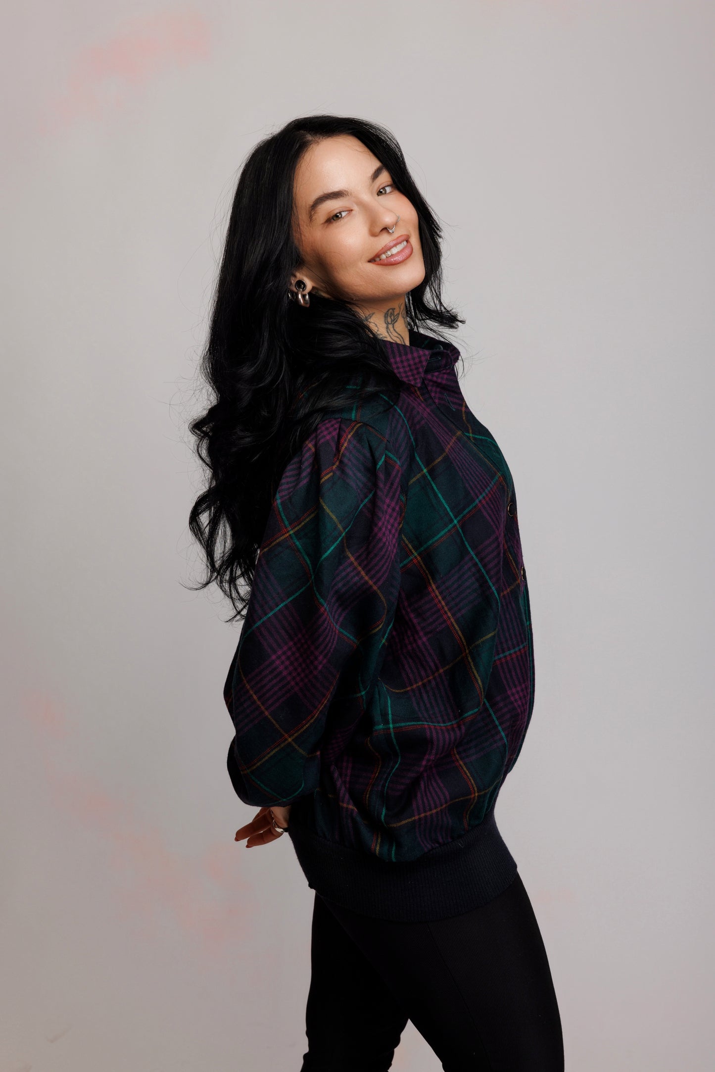 90's Purple Tartan Check Jumper M/L