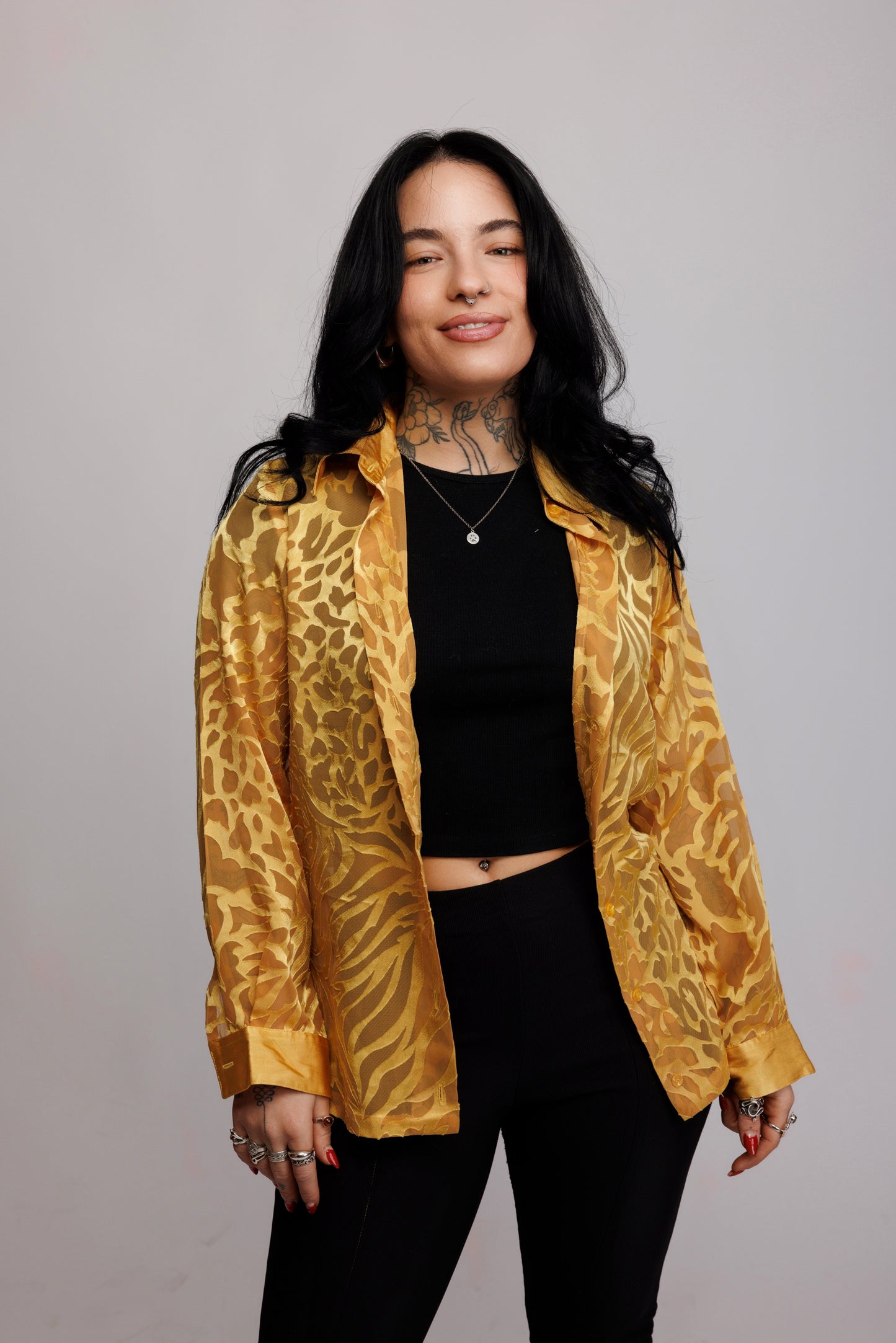 80's Sheer Animal Print Shirt M
