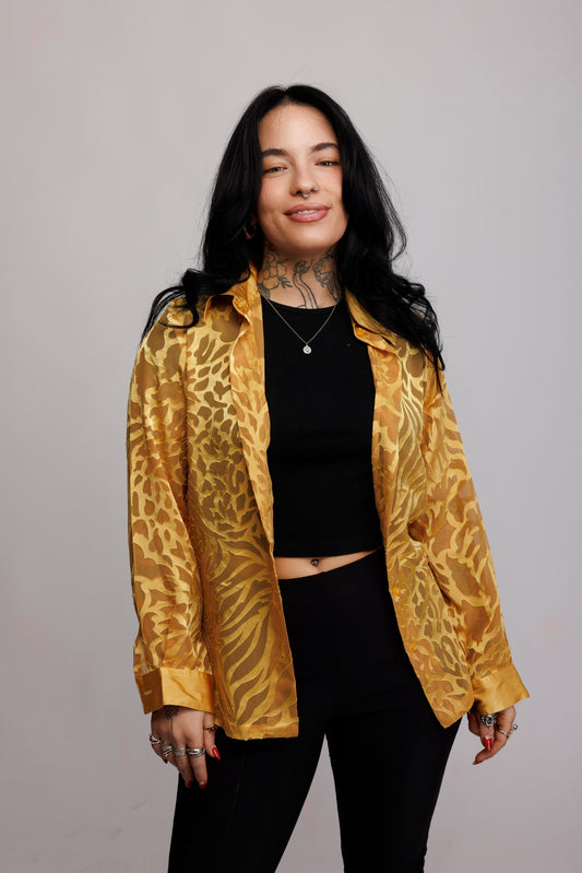 80's Sheer Animal Print Shirt M