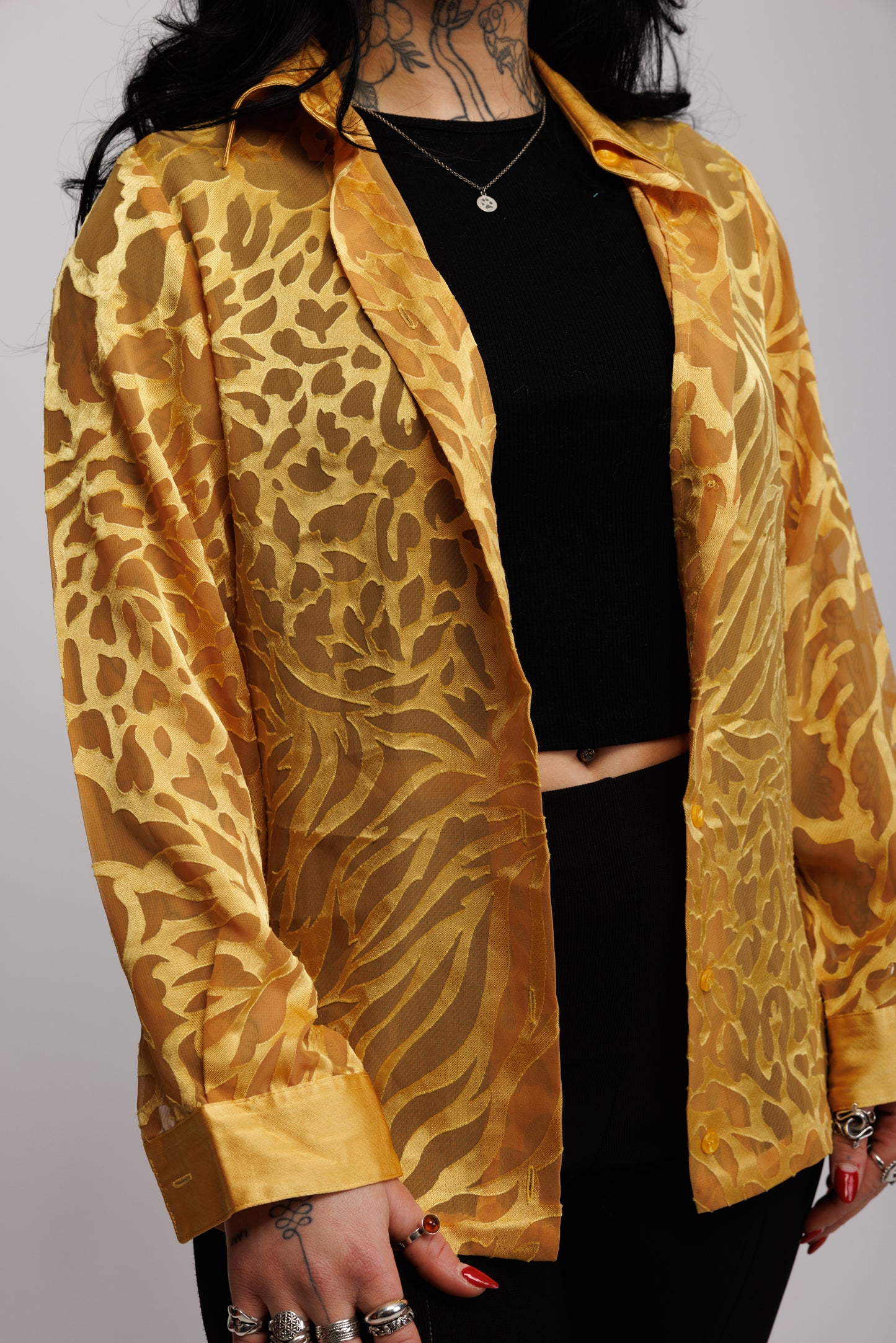 80's Sheer Animal Print Shirt M