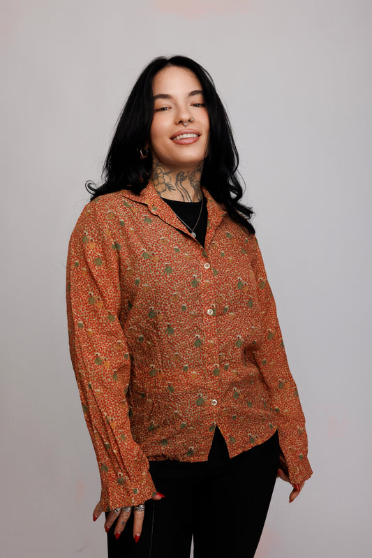 70's Sheer Patterened Shirt S/M