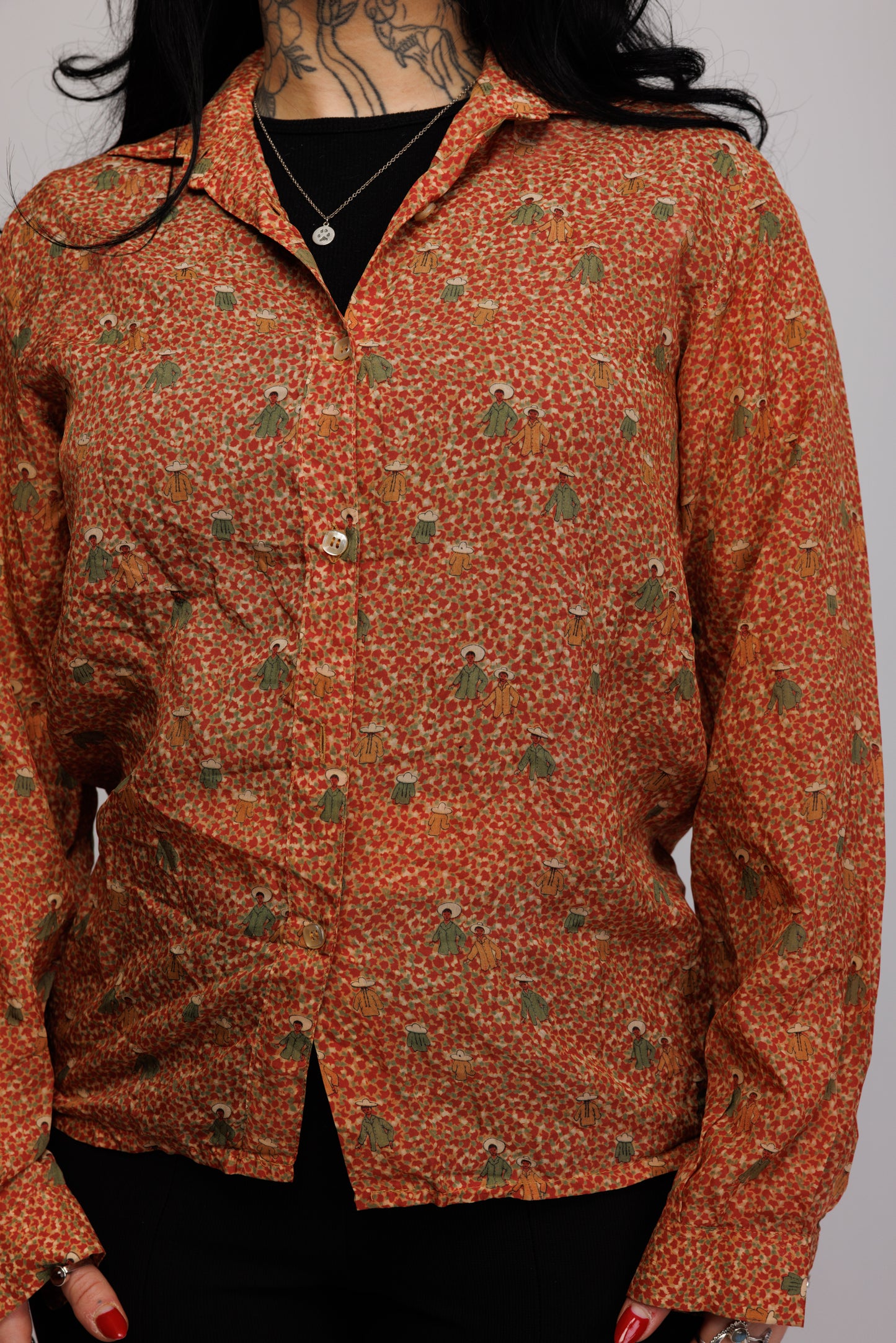 70's Sheer Patterened Shirt S/M