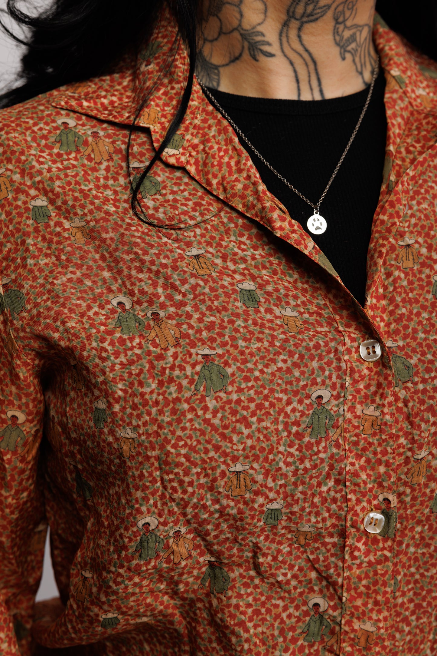 70's Sheer Patterened Shirt S/M