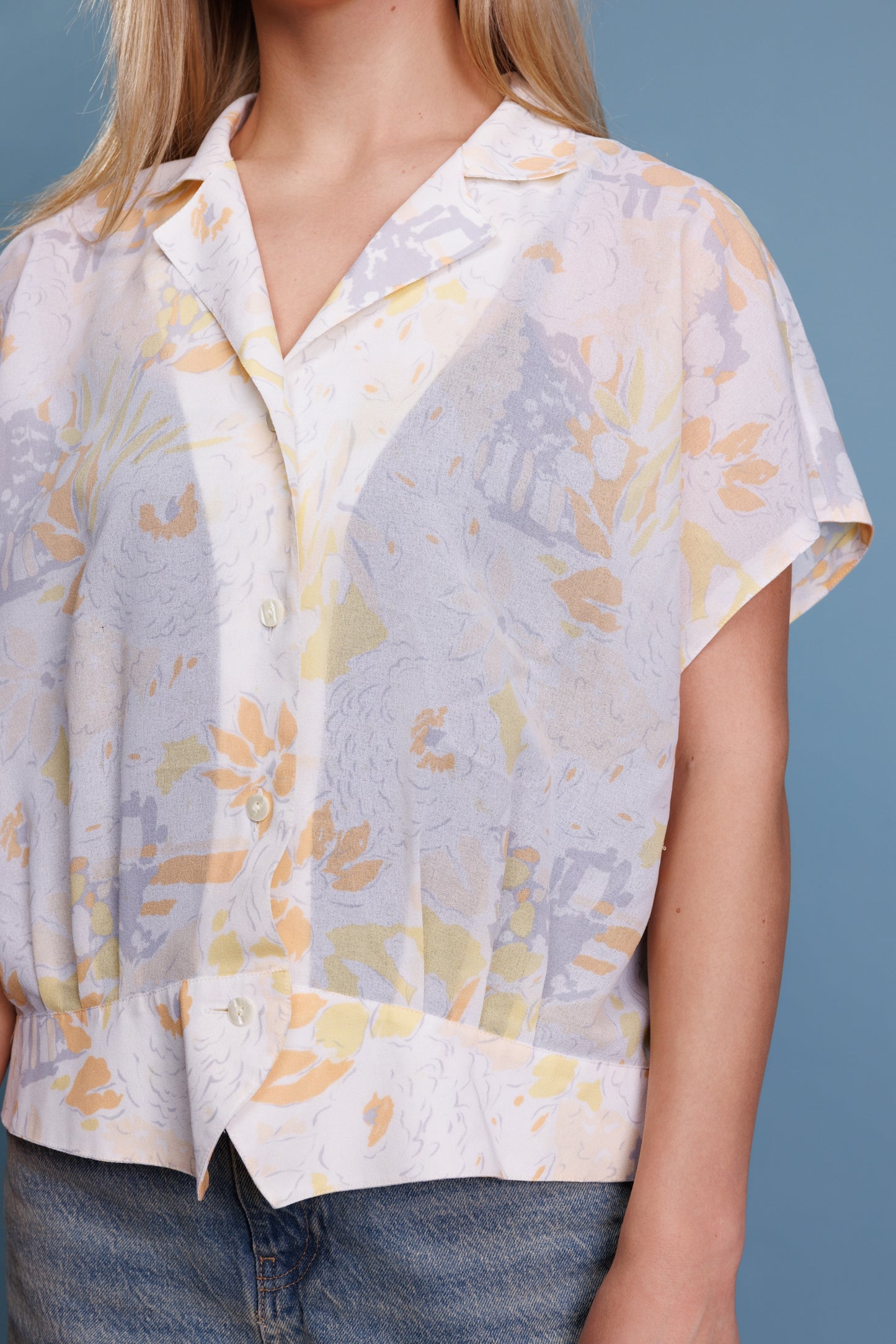 80’s Cropped Sheer Floral Blouse L/XL