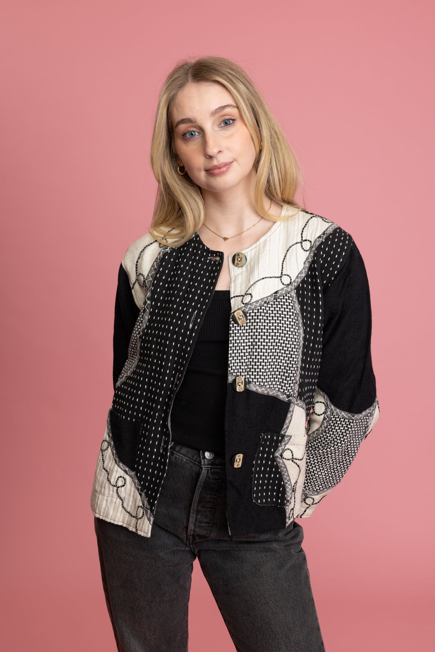80's Textured Patchwork Jacket M