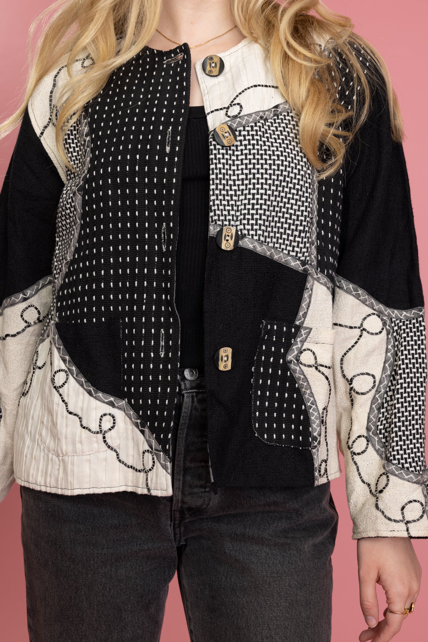 80's Textured Patchwork Jacket M
