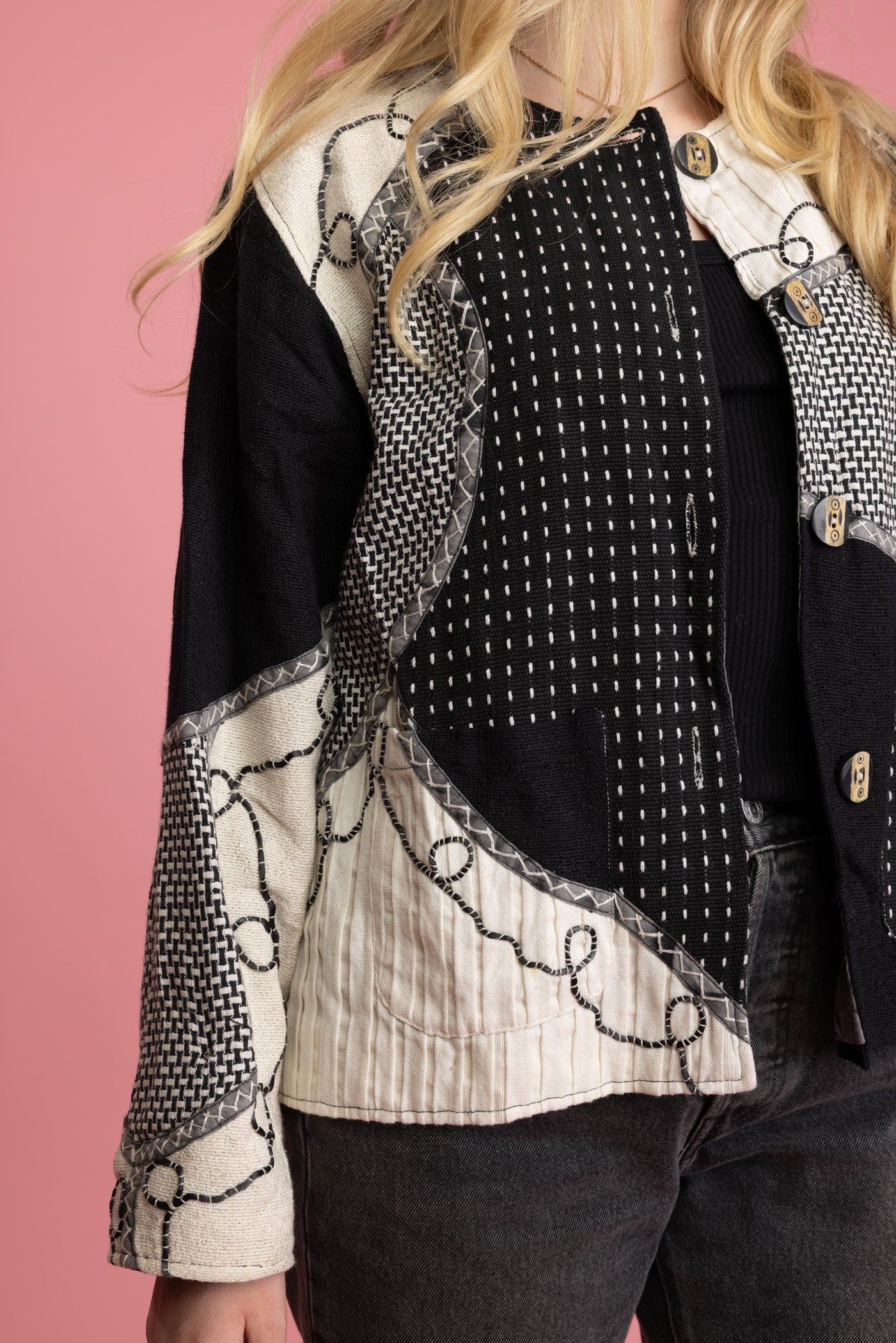 80's Textured Patchwork Jacket M