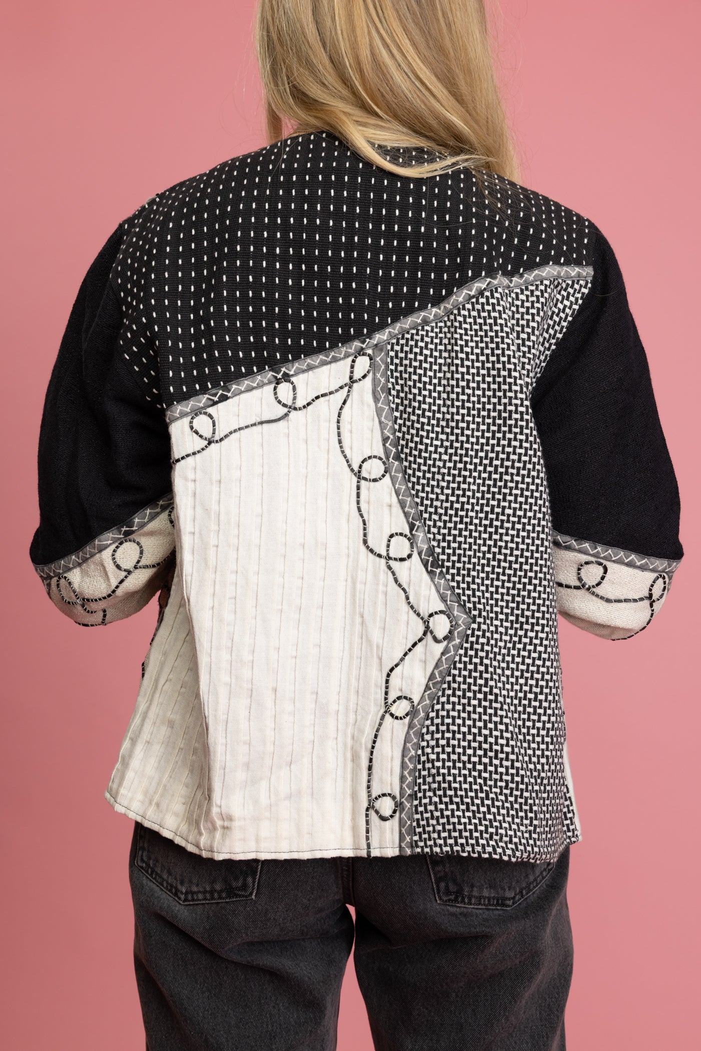 80's Textured Patchwork Jacket M