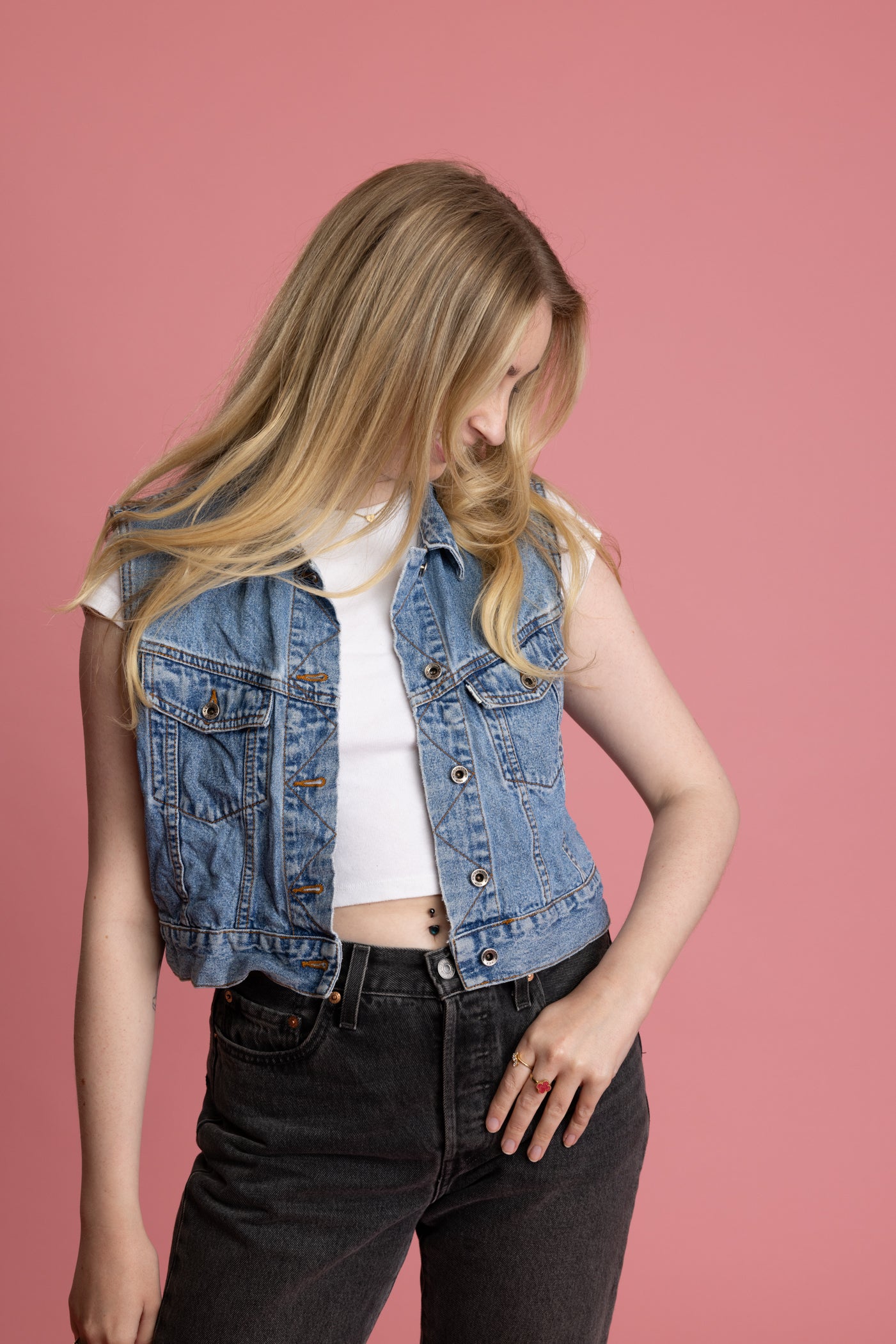 90's Levis Denim Cropped Waistcoat S/M