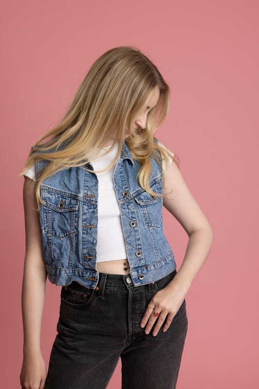 90's Levis Denim Cropped Waistcoat S/M