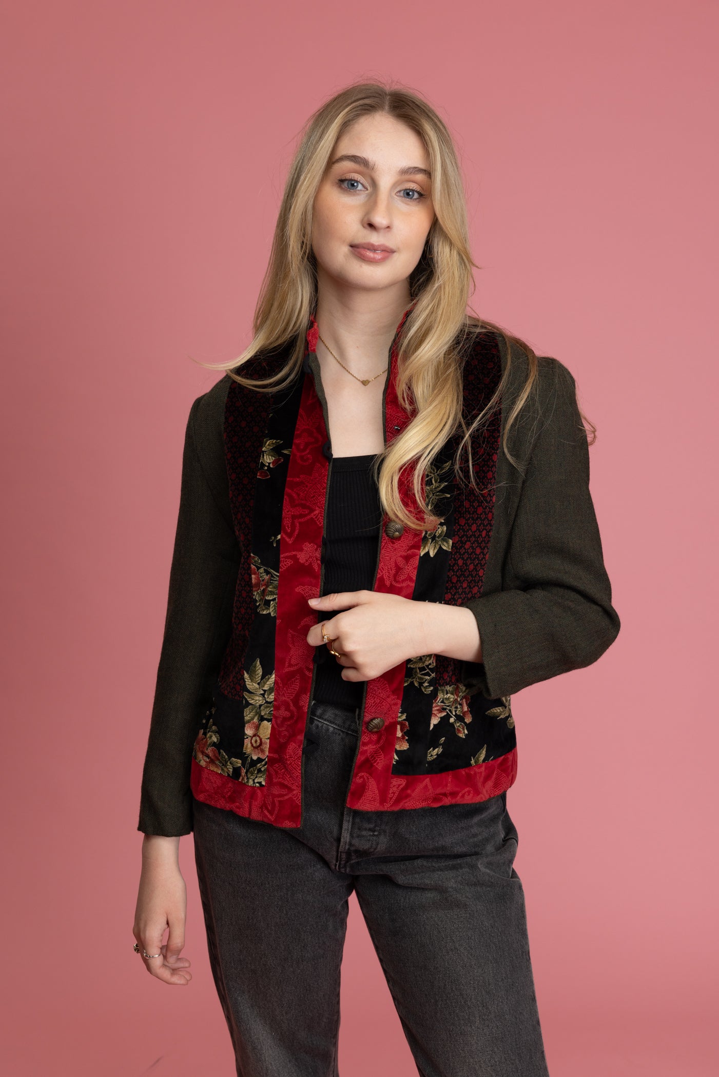90's Floral Textured Jacket S