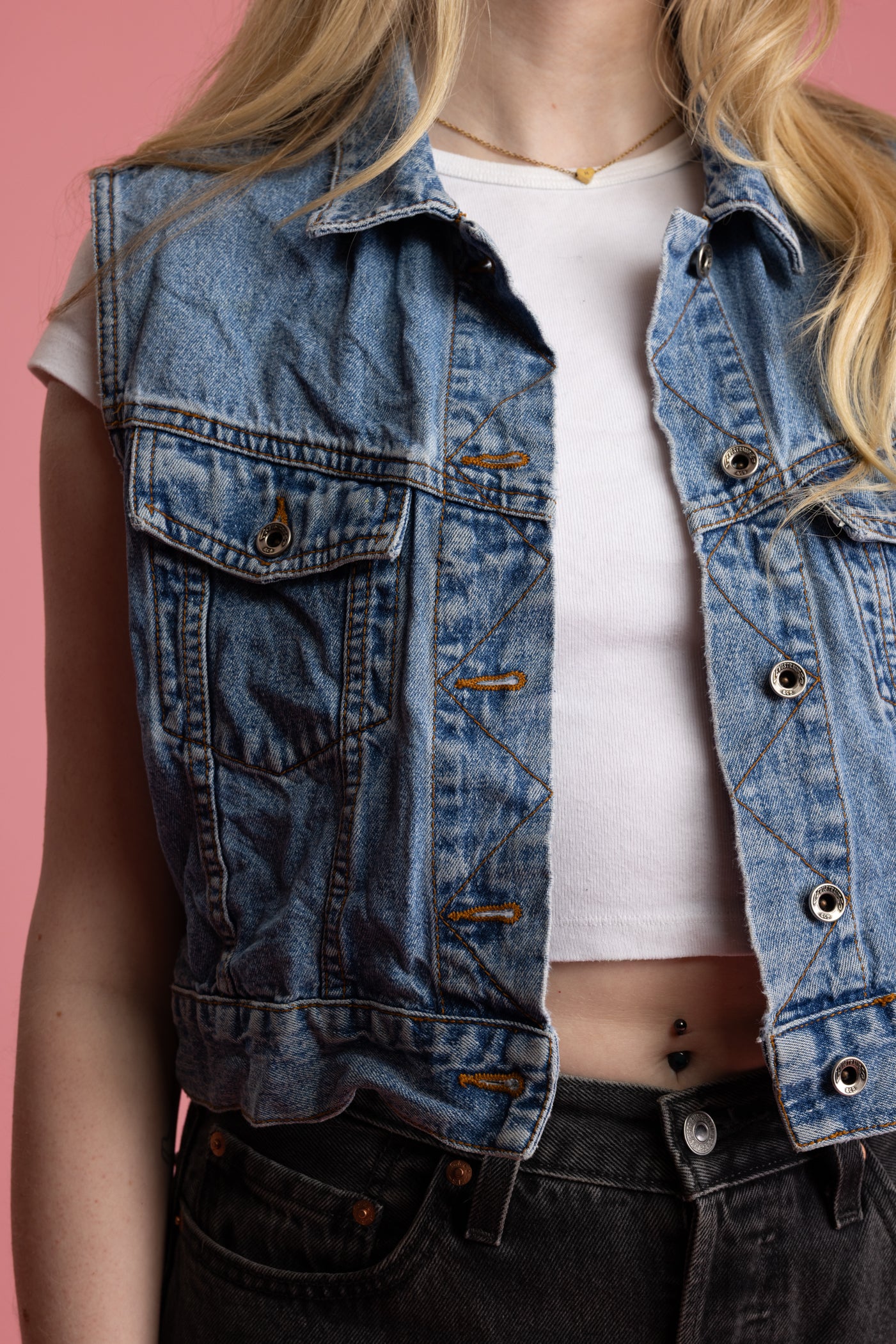 90's Levis Denim Cropped Waistcoat S/M