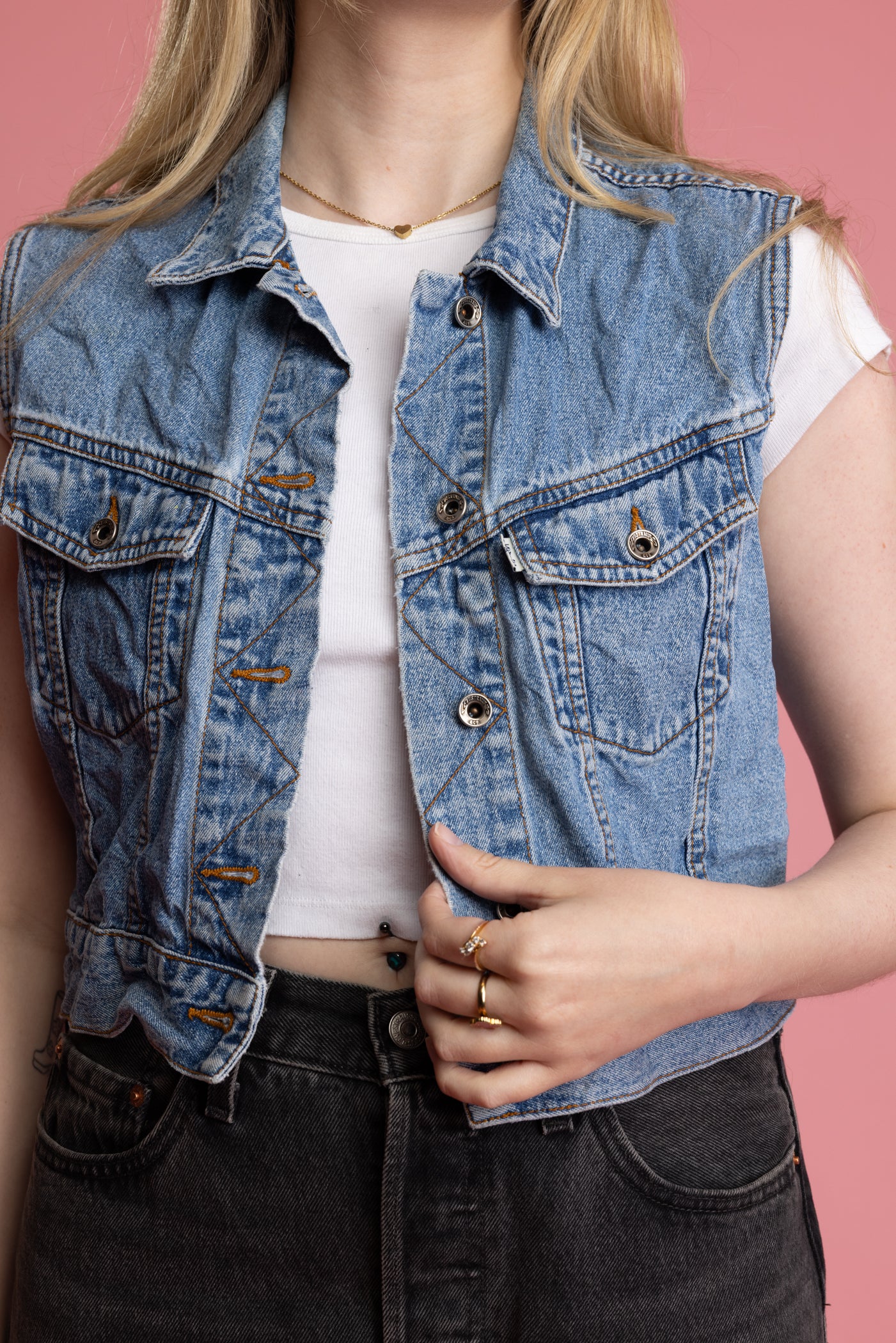90's Levis Denim Cropped Waistcoat S/M