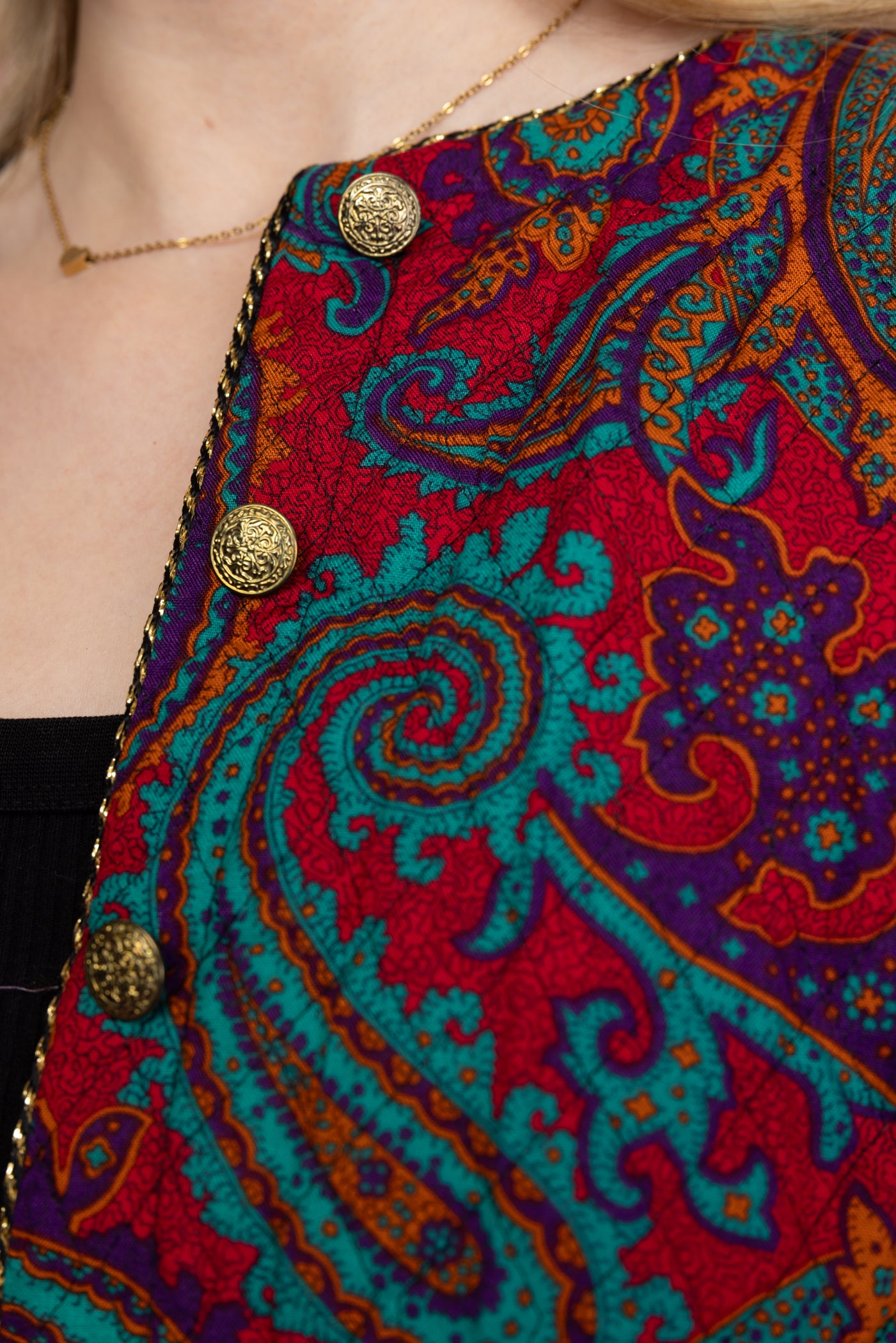 80's Cropped Jewel Toned Paisley Quilted Jacket M