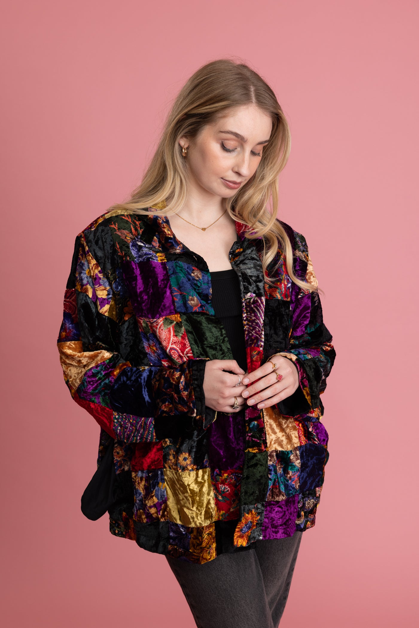 70's Velvet Patchworked Jacket XL