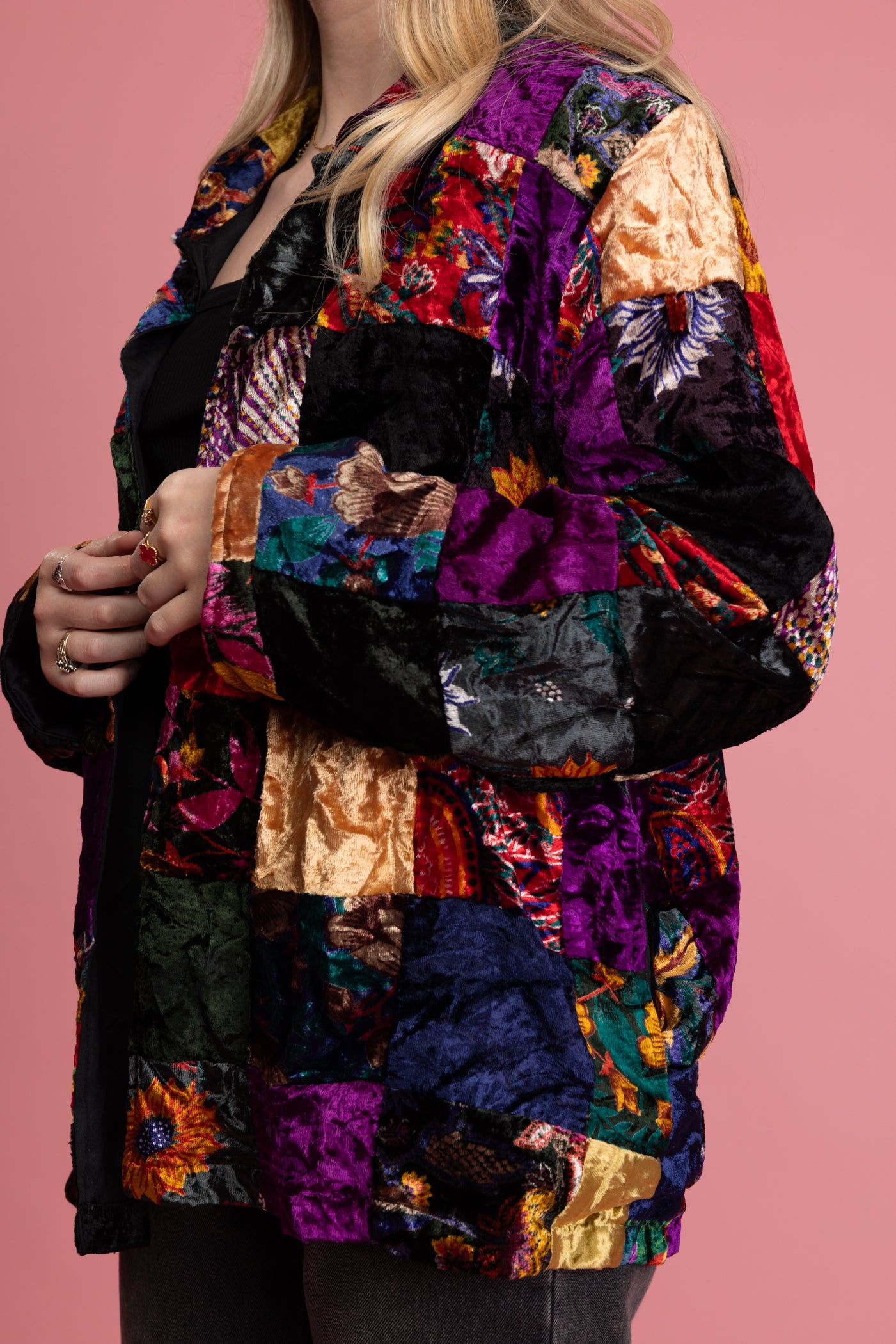 70's Velvet Patchworked Jacket XL