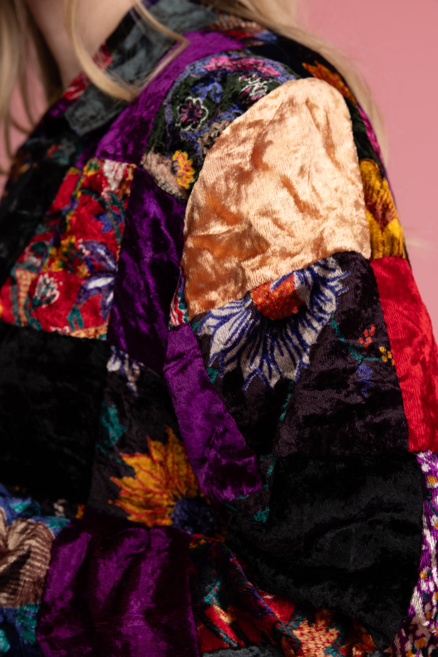 70's Velvet Patchworked Jacket XL