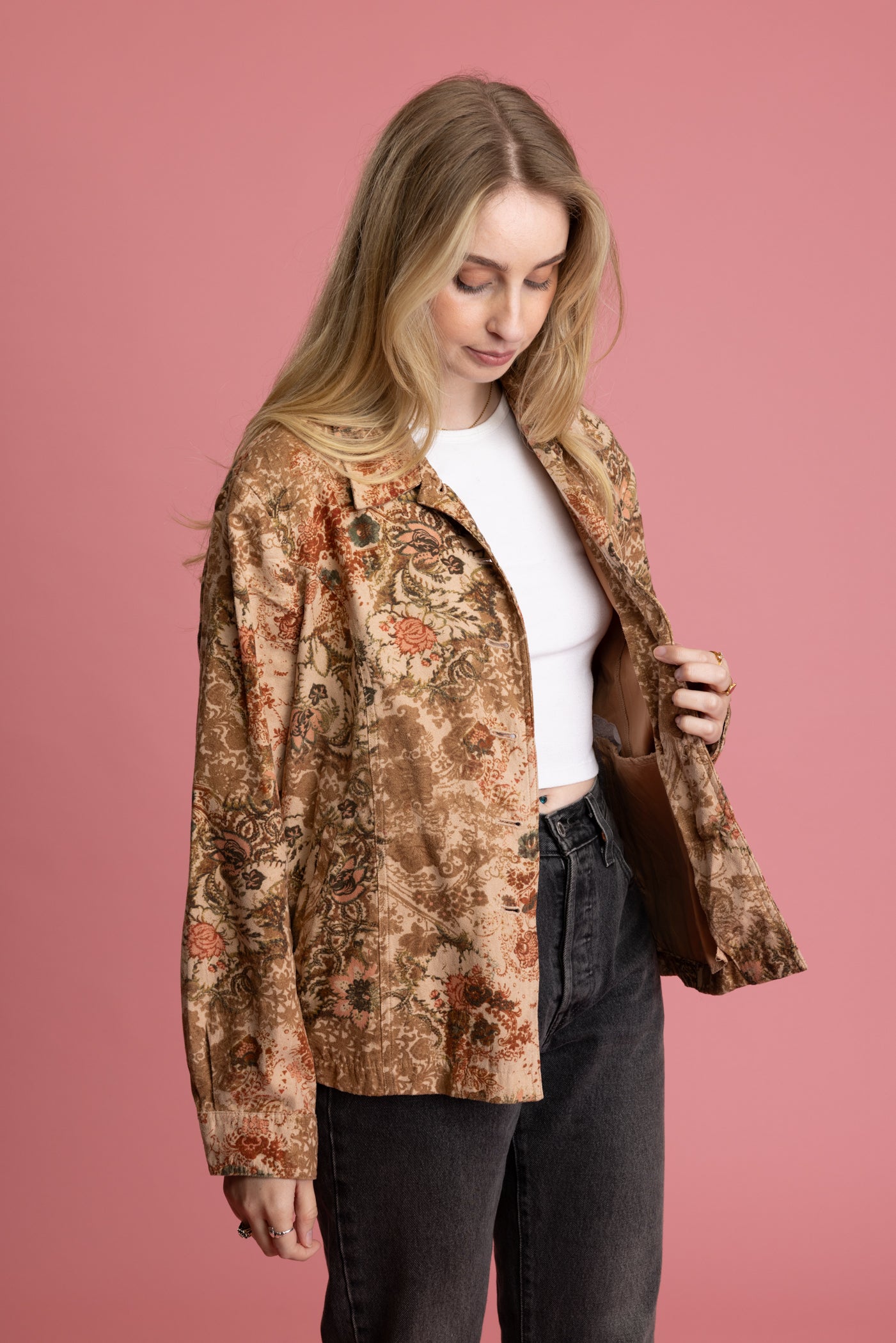 80's Suedette Floral Jacket L