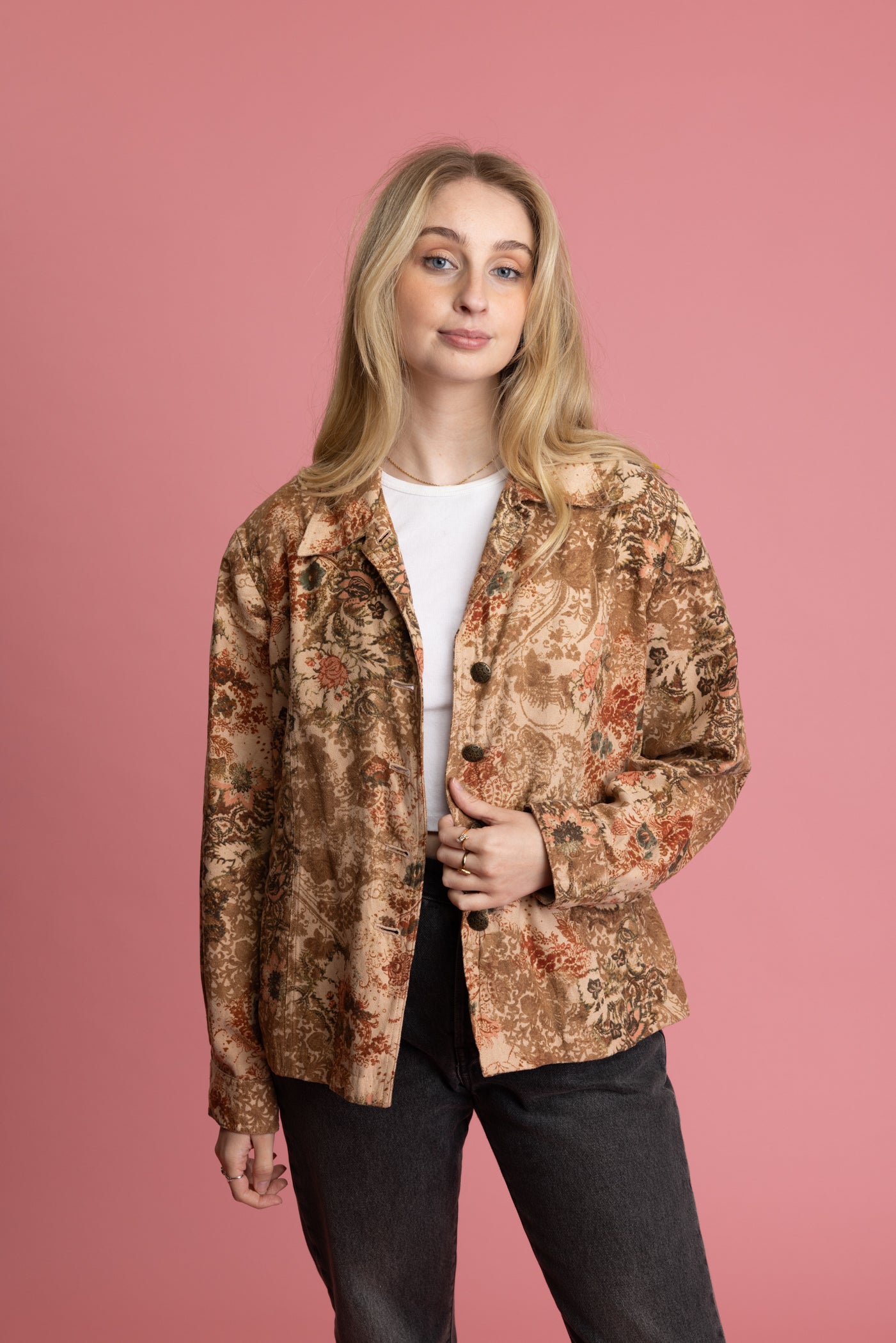 80's Suedette Floral Jacket L