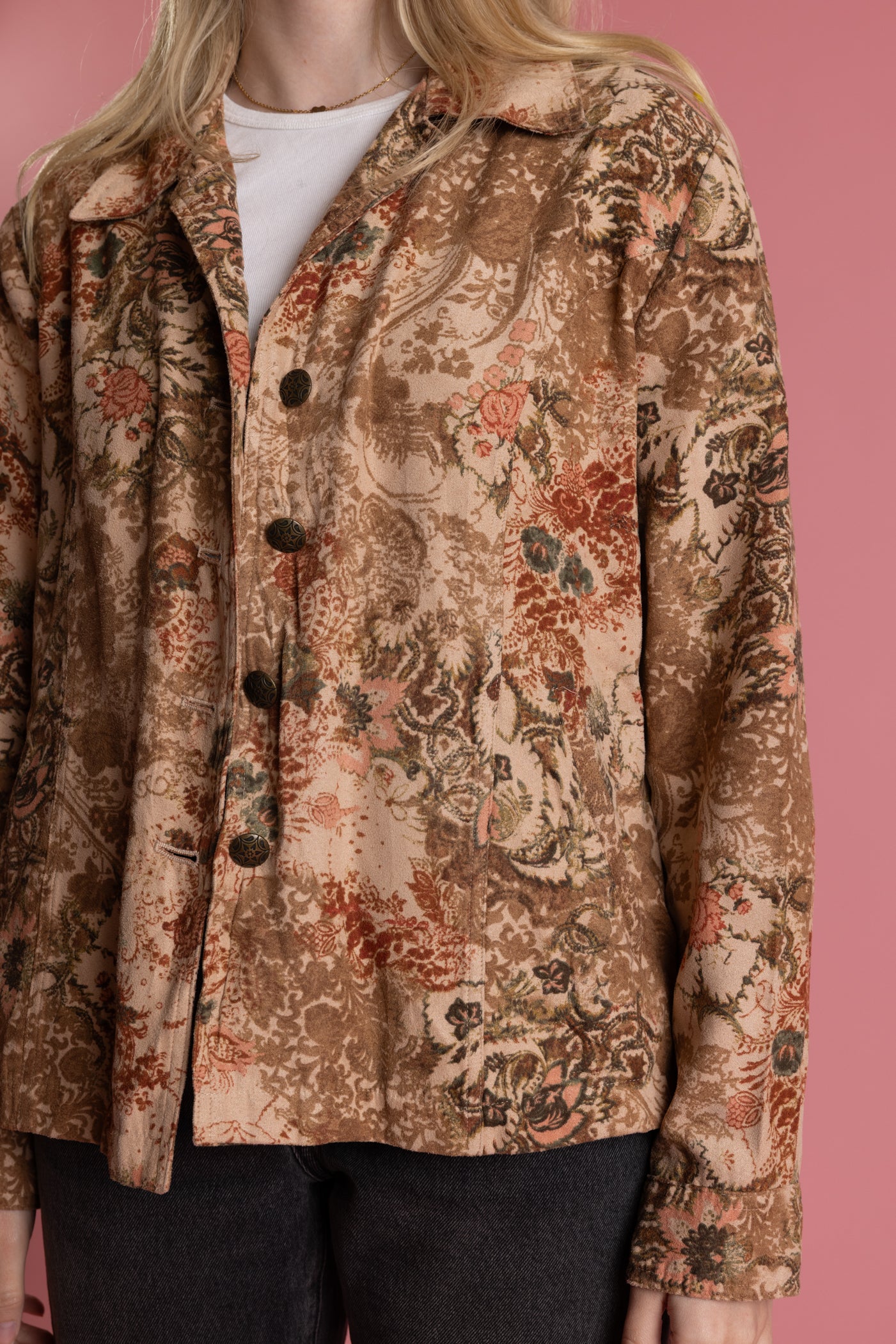 80's Suedette Floral Jacket L