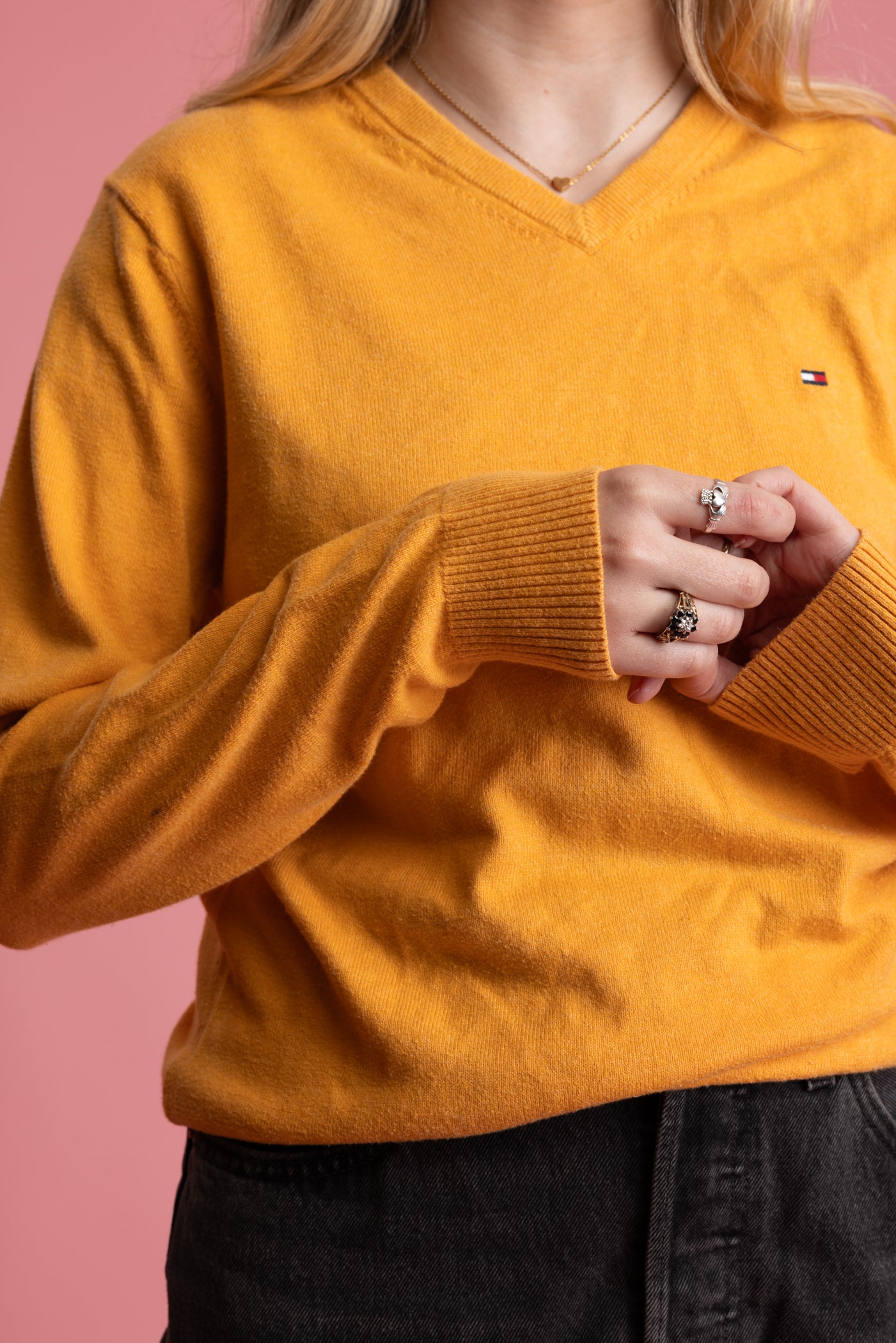 90's Sunshine Yellow V Neck Tommy Hilfiger Knit S