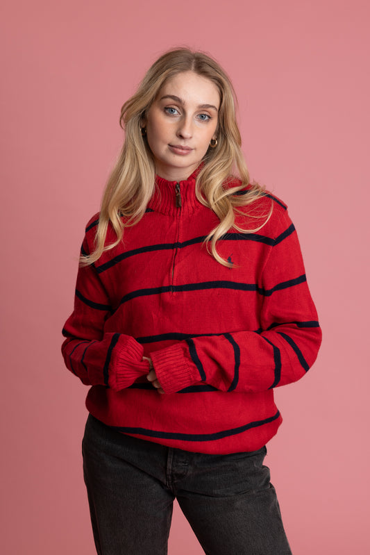 90's Ralph Lauren 1/4 Zip Striped Knit Jumper M/L
