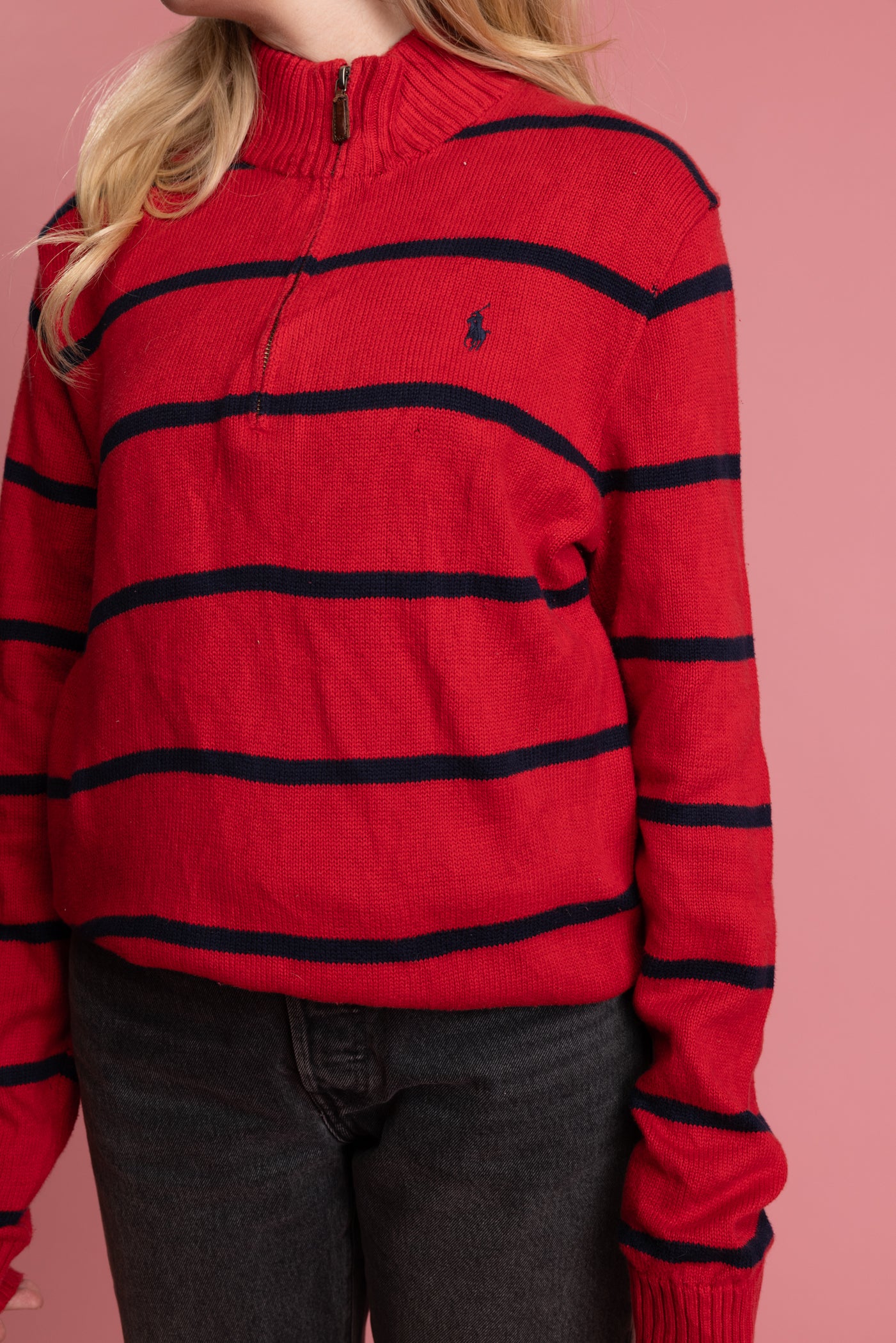 90's Ralph Lauren 1/4 Zip Striped Knit Jumper M/L