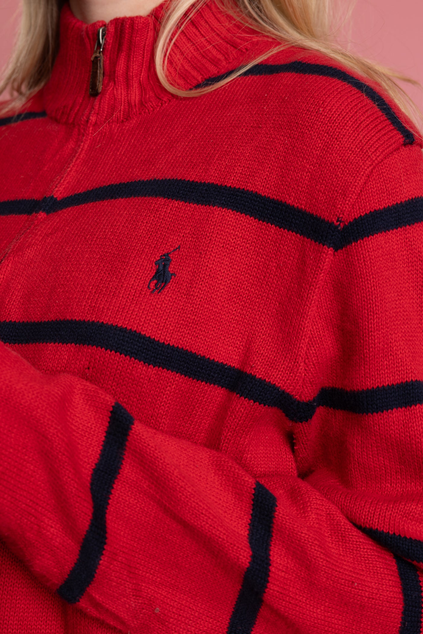 90's Ralph Lauren 1/4 Zip Striped Knit Jumper M/L