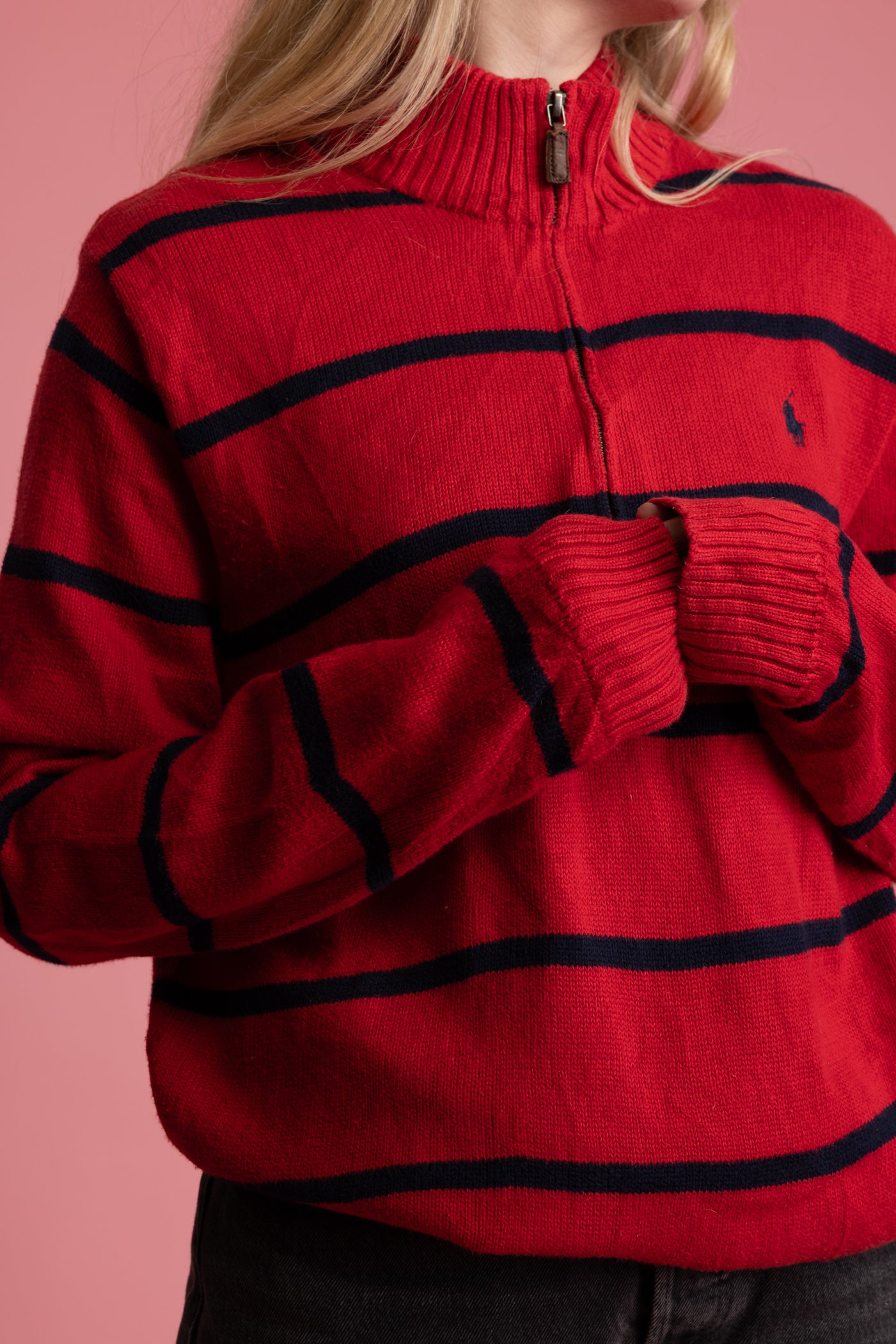 90's Ralph Lauren 1/4 Zip Striped Knit Jumper M/L