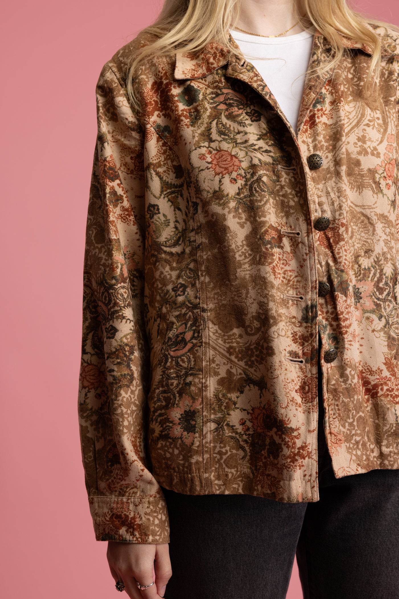 80's Suedette Floral Jacket L