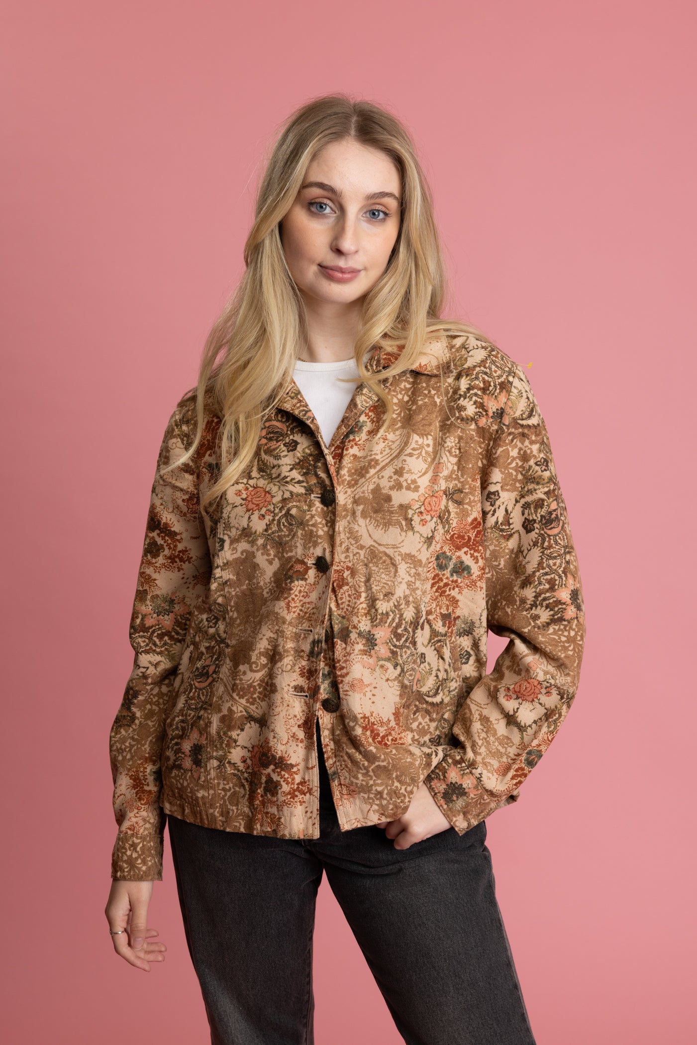 80's Suedette Floral Jacket L